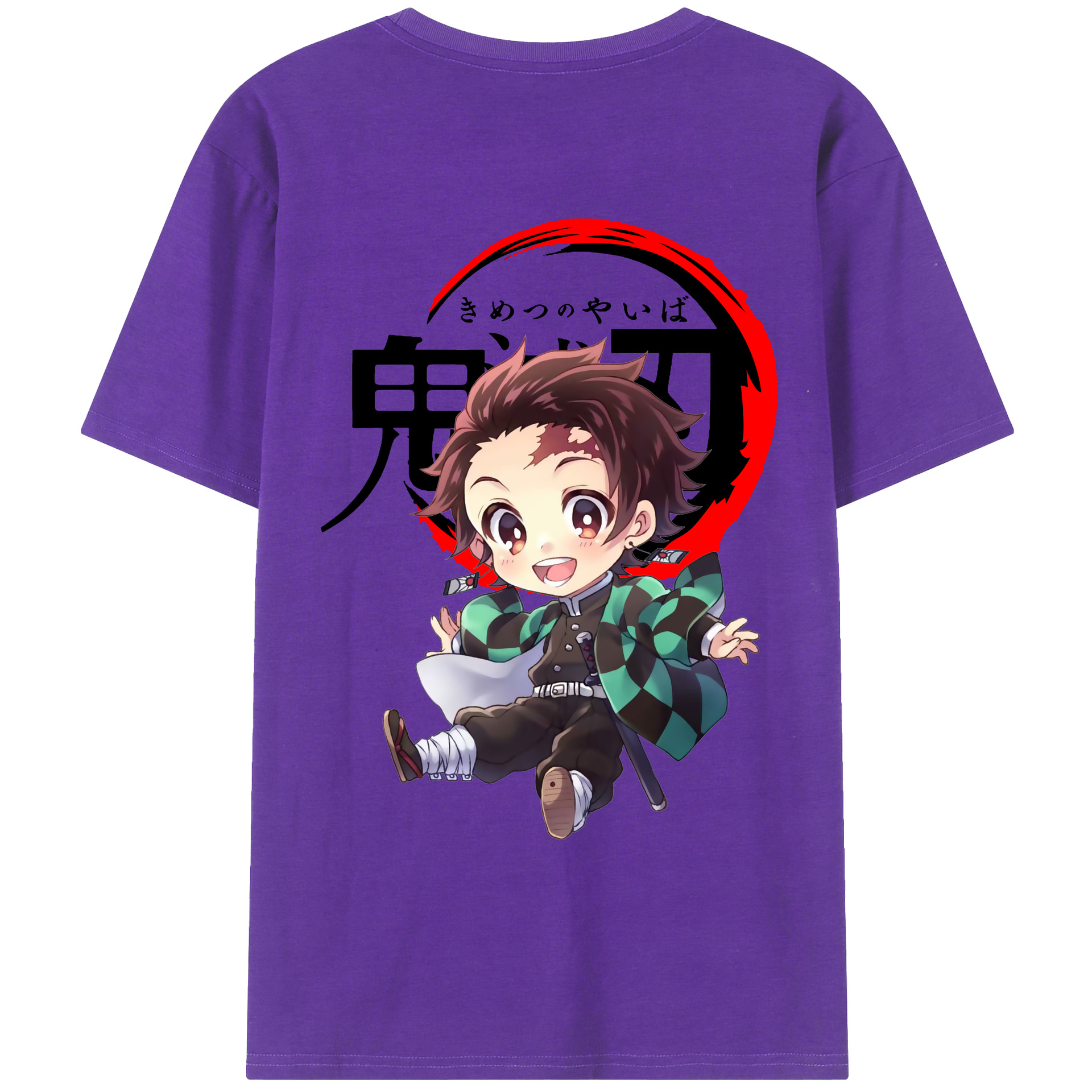 （画像用） 鬼滅の刃 竈門 炭治郎／かまど たんじろう Kamado Tanjirou 綿100％ メンズ半袖Tシャツ（バックプリント） 通気性