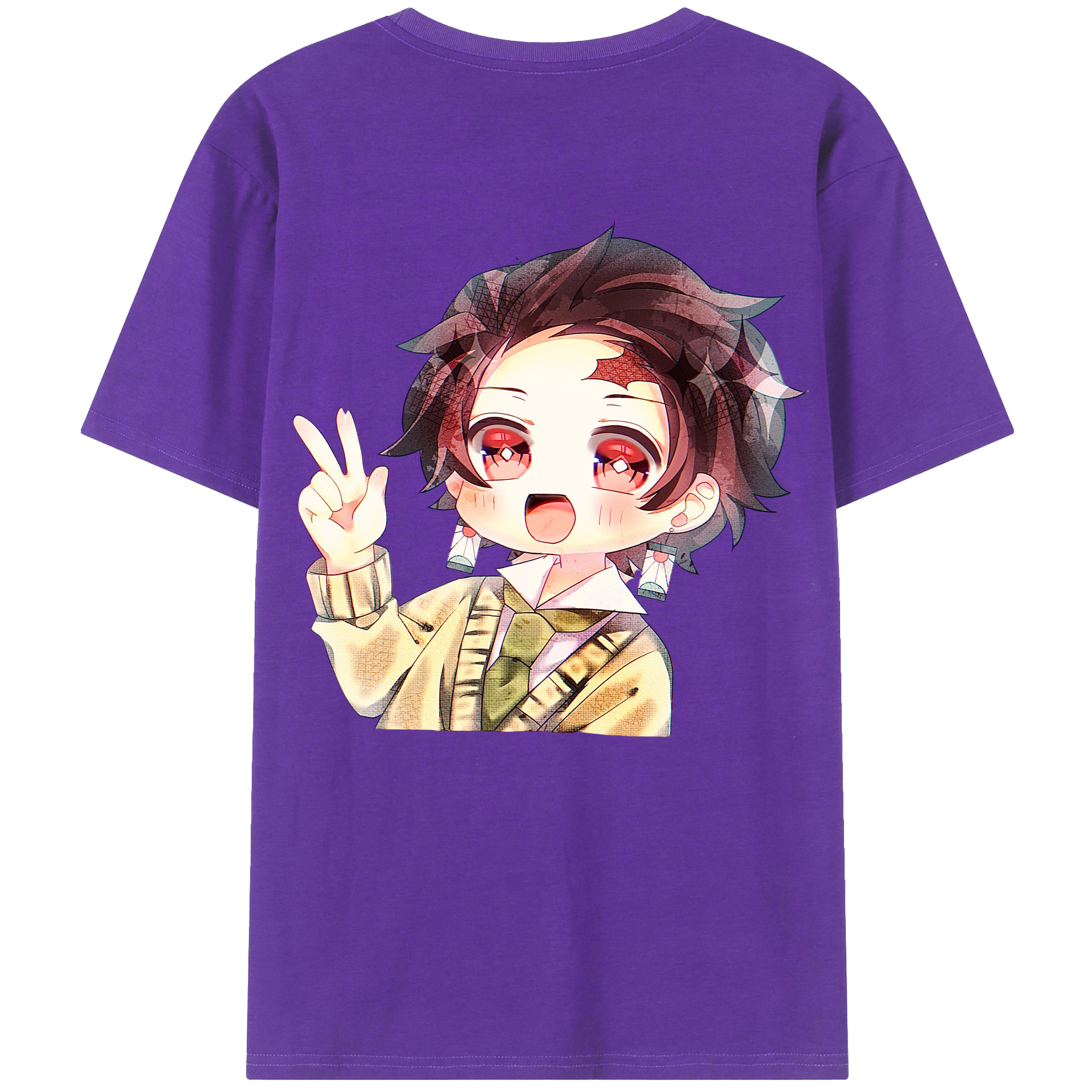 （画像用） 鬼滅の刃 竈門 炭治郎／かまど たんじろう Kamado Tanjirou 綿100％ メンズ半袖Tシャツ（バックプリント） 通気性