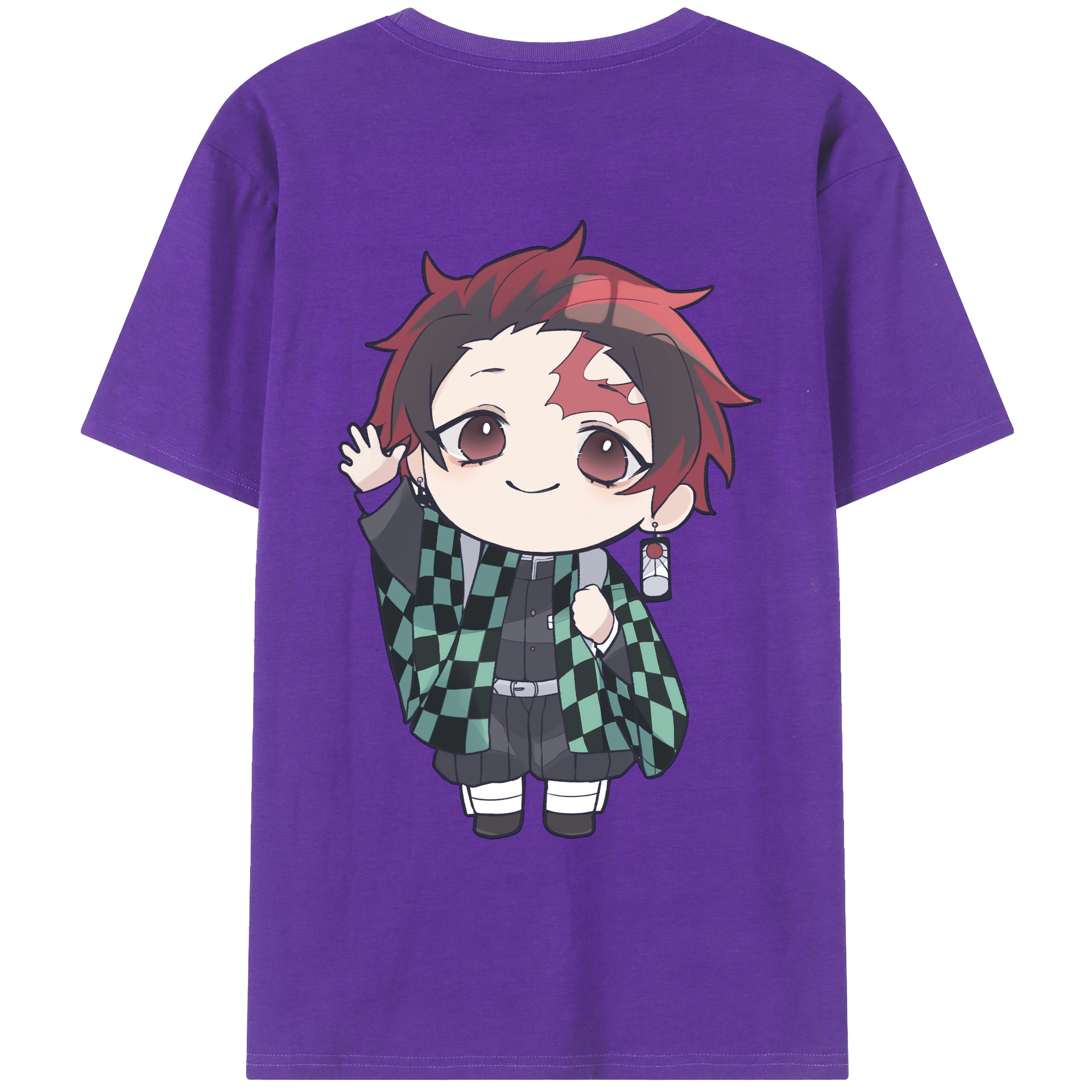 （画像用） 鬼滅の刃 竈門 炭治郎／かまど たんじろう Kamado Tanjirou 綿100％ メンズ半袖Tシャツ（バックプリント） 通気性
