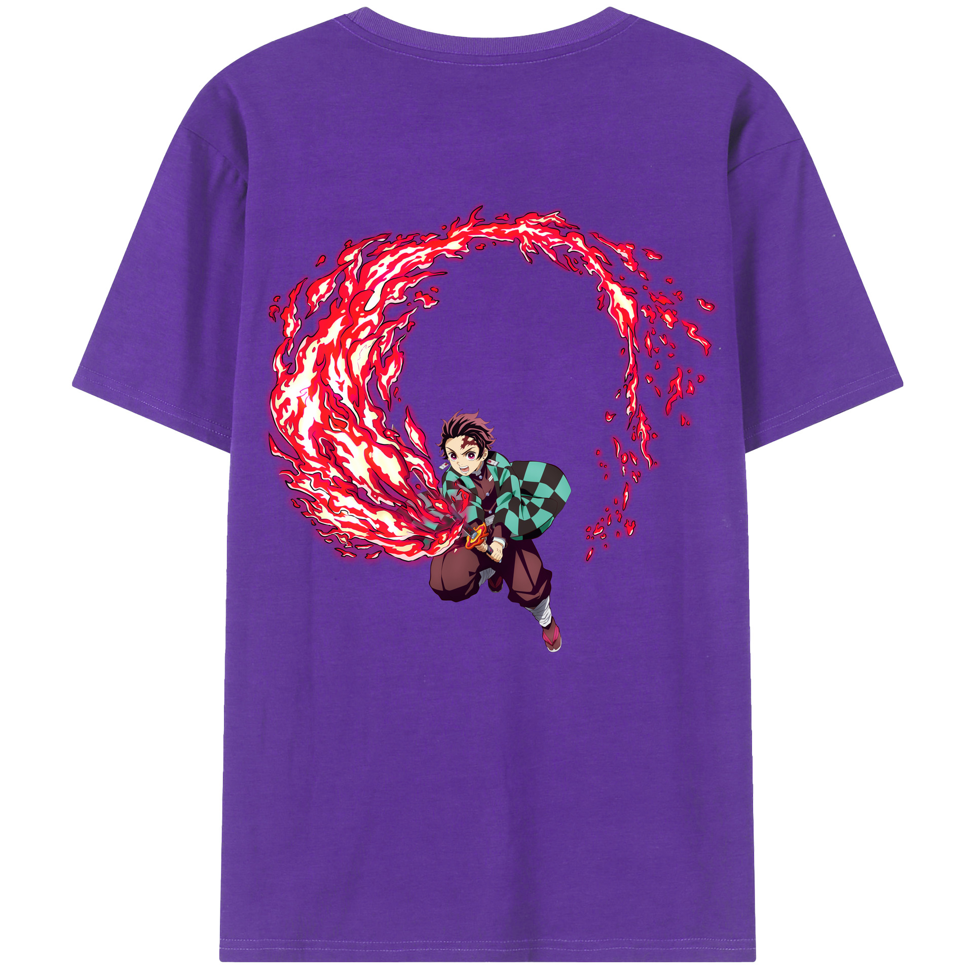 （画像用） 鬼滅の刃 竈門 炭治郎／かまど たんじろう Kamado Tanjirou 綿100％ メンズ半袖Tシャツ（バックプリント） 通気性