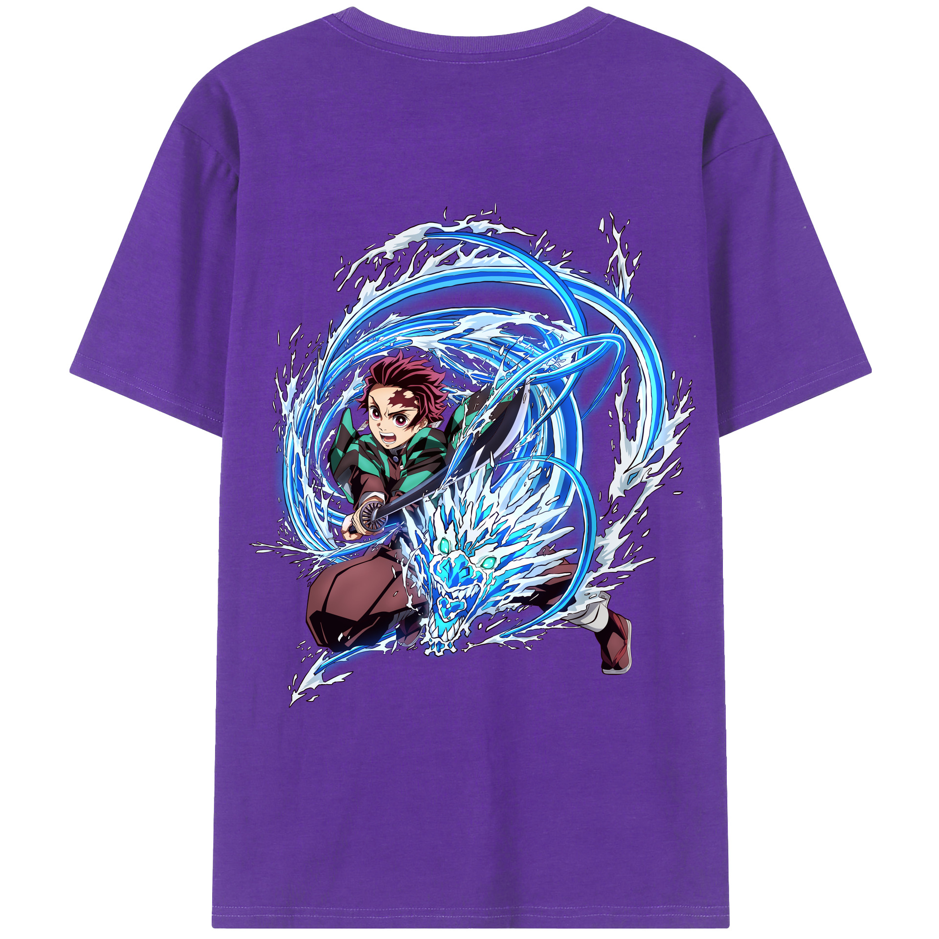 （画像用） 鬼滅の刃 竈門 炭治郎／かまど たんじろう Kamado Tanjirou 綿100％ メンズ半袖Tシャツ（バックプリント） 通気性