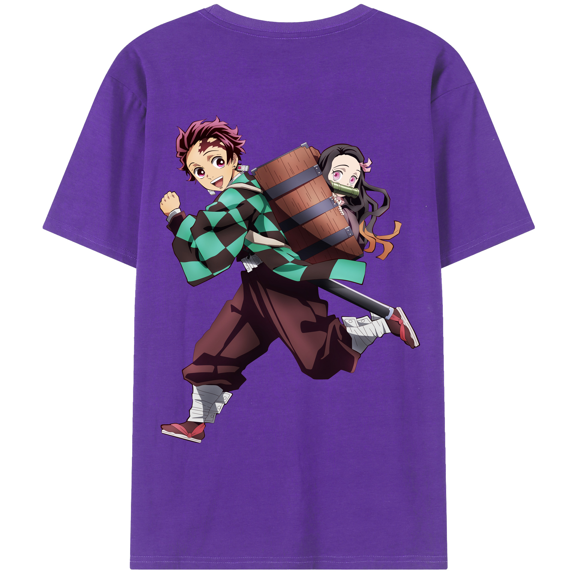 （画像用） 鬼滅の刃 竈門 炭治郎／かまど たんじろう Kamado Tanjirou 綿100％ メンズ半袖Tシャツ（バックプリント） 通気性