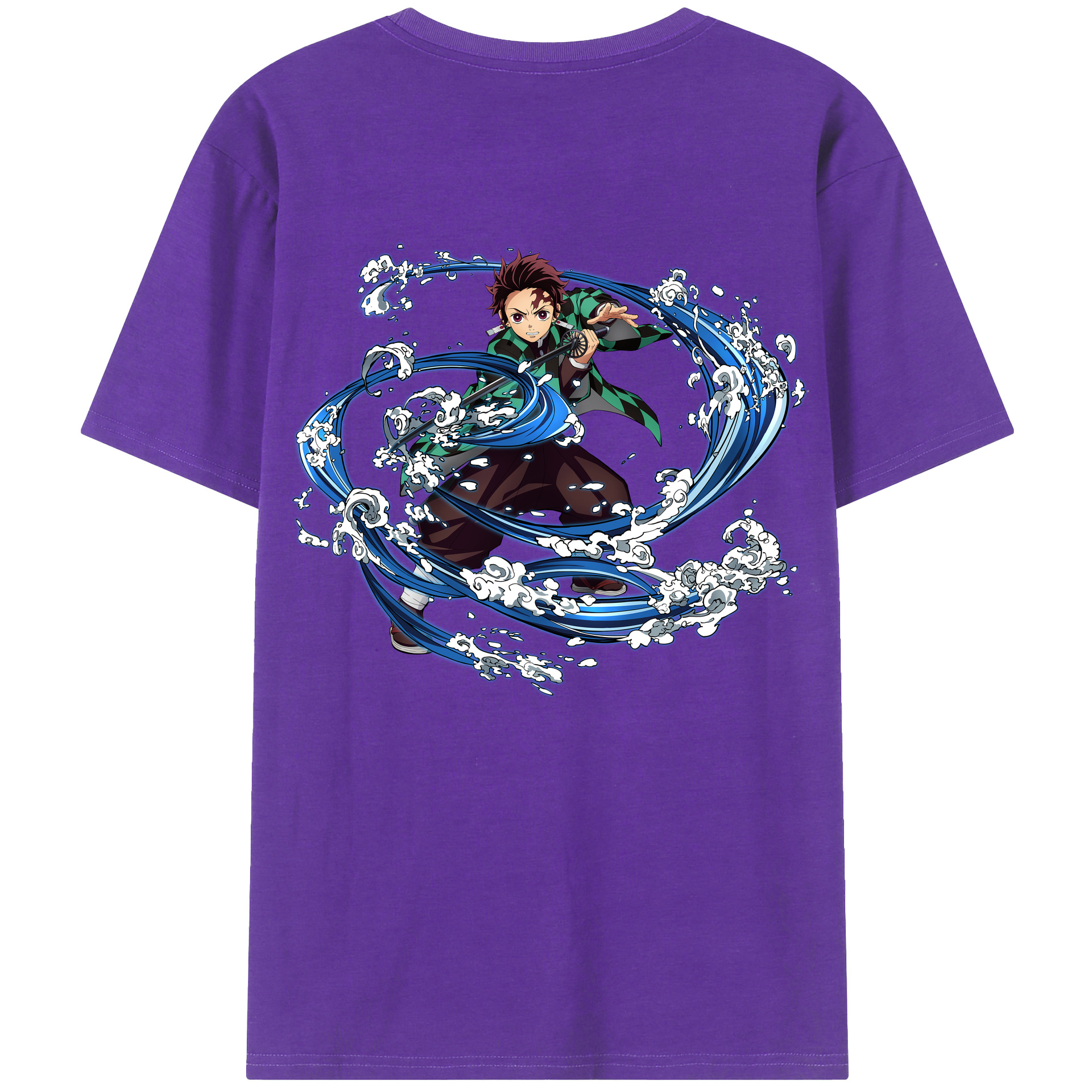 （画像用） 鬼滅の刃 竈門 炭治郎／かまど たんじろう Kamado Tanjirou 綿100％ メンズ半袖Tシャツ（バックプリント） 通気性