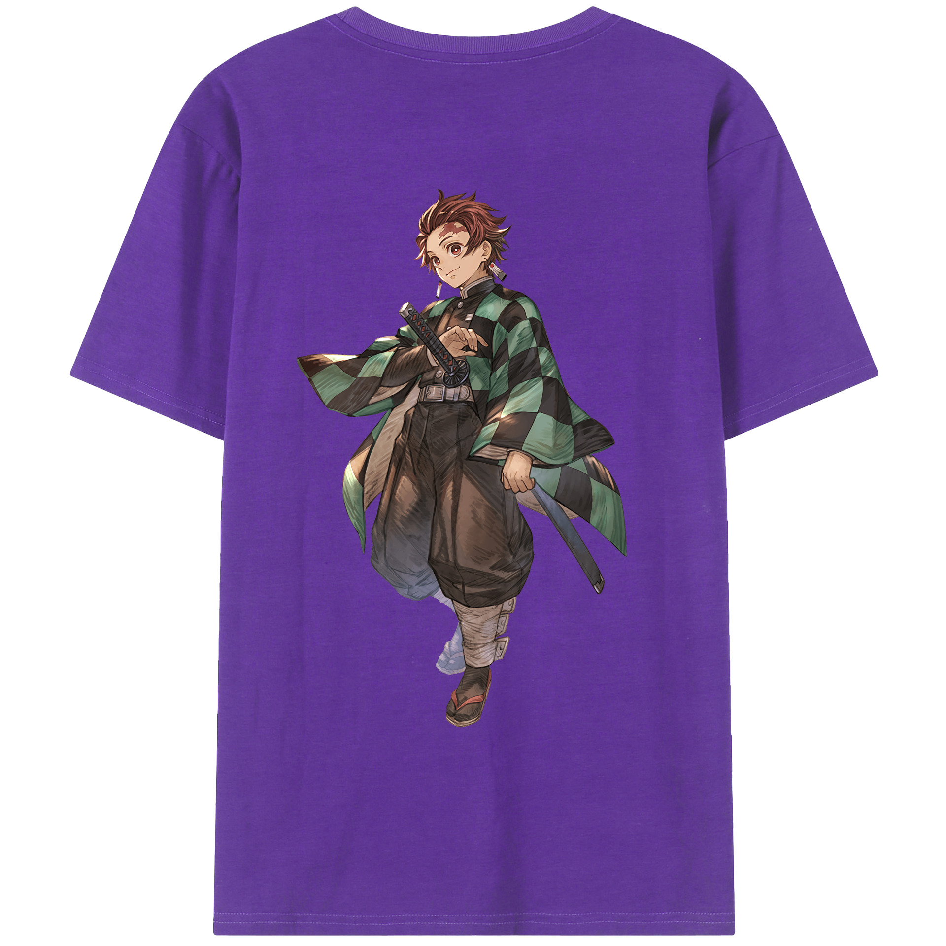 （画像用） 鬼滅の刃 竈門 炭治郎／かまど たんじろう Kamado Tanjirou 綿100％ メンズ半袖Tシャツ（バックプリント） 通気性