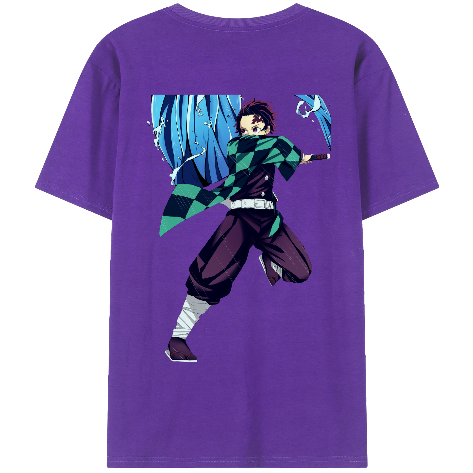 （画像用） 鬼滅の刃 竈門 炭治郎／かまど たんじろう Kamado Tanjirou 綿100％ メンズ半袖Tシャツ（バックプリント） 通気性