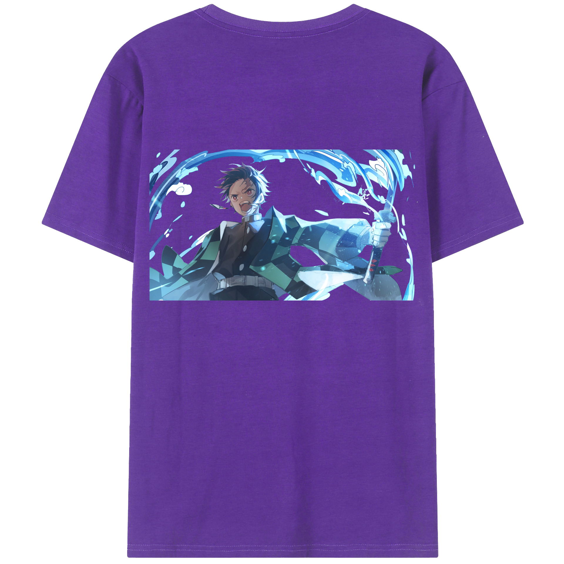 （画像用） 鬼滅の刃 竈門 炭治郎／かまど たんじろう Kamado Tanjirou 綿100％ メンズ半袖Tシャツ（バックプリント） 通気性