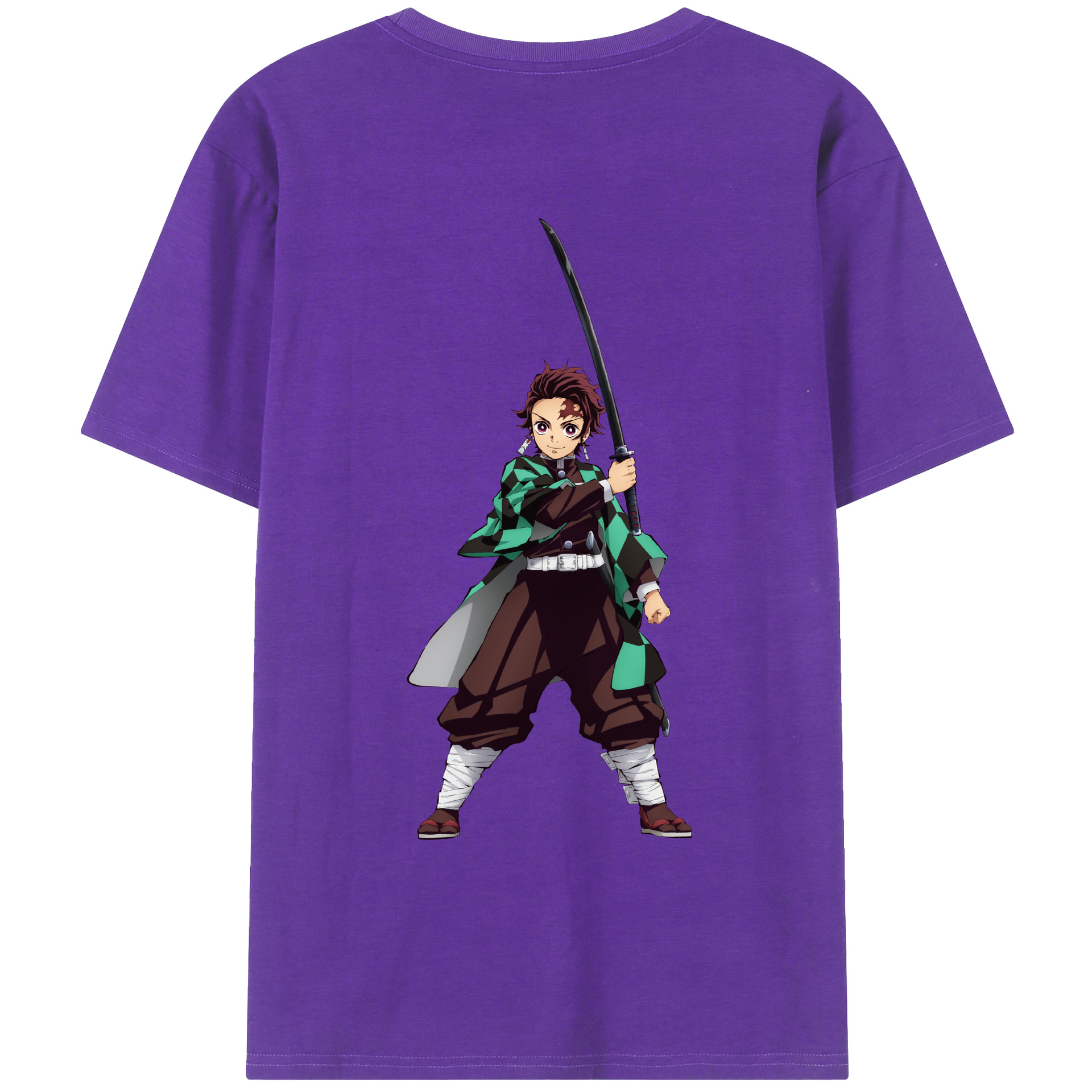 （画像用） 鬼滅の刃 竈門 炭治郎／かまど たんじろう Kamado Tanjirou 綿100％ メンズ半袖Tシャツ（バックプリント） 通気性