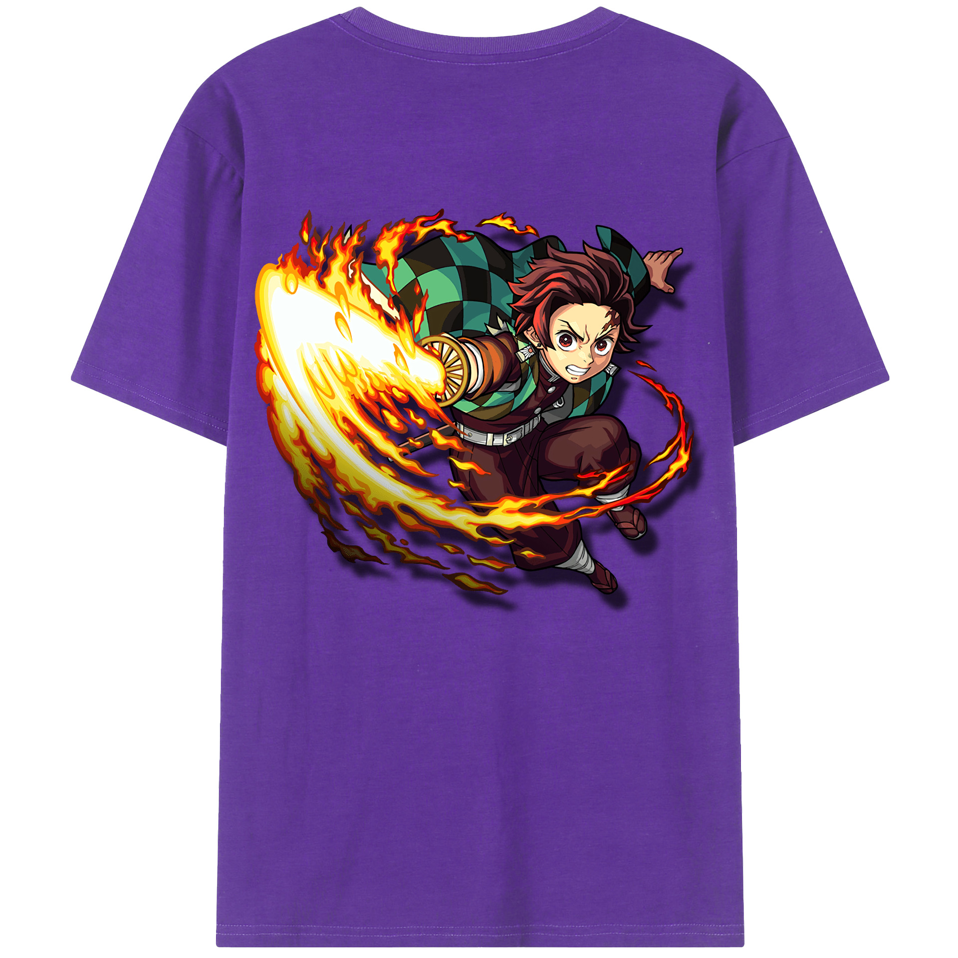 （画像用） 鬼滅の刃 竈門 炭治郎／かまど たんじろう Kamado Tanjirou 綿100％ メンズ半袖Tシャツ（バックプリント） 通気性