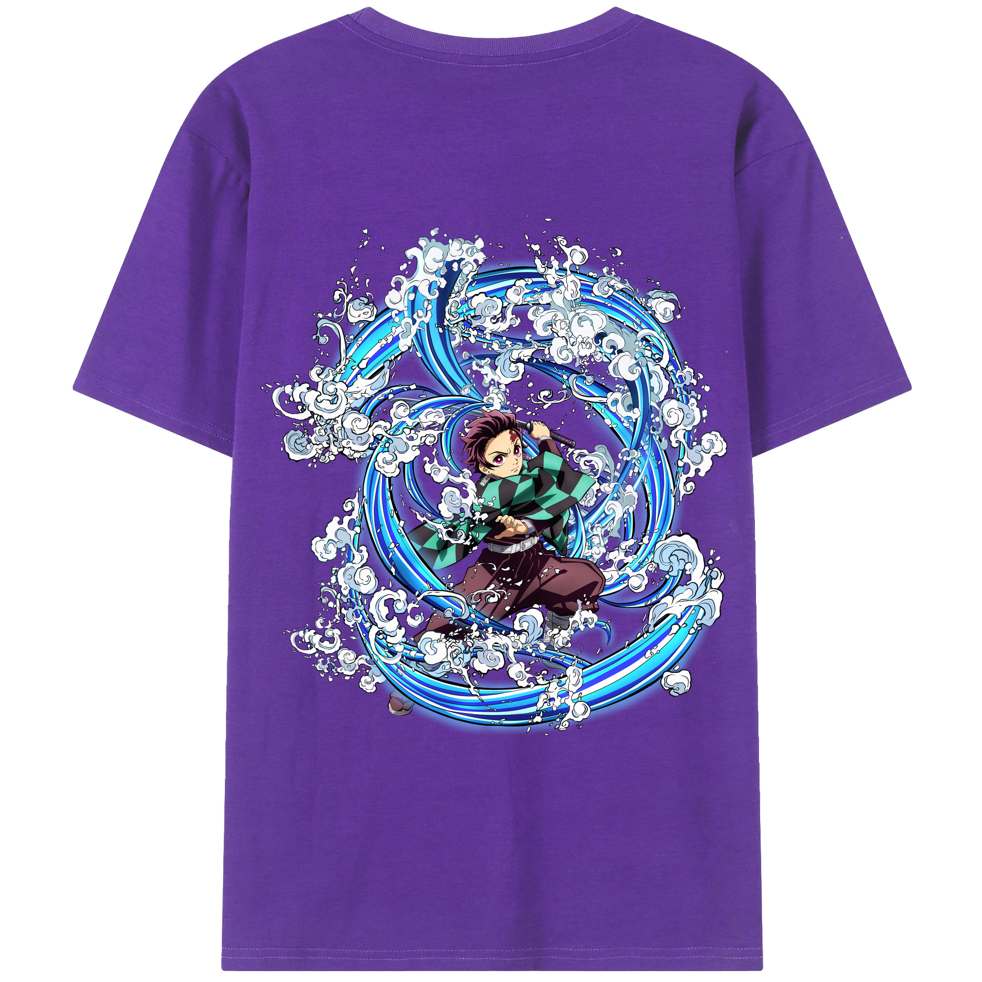 （画像用） 鬼滅の刃 竈門 炭治郎／かまど たんじろう Kamado Tanjirou 綿100％ メンズ半袖Tシャツ（バックプリント） 通気性