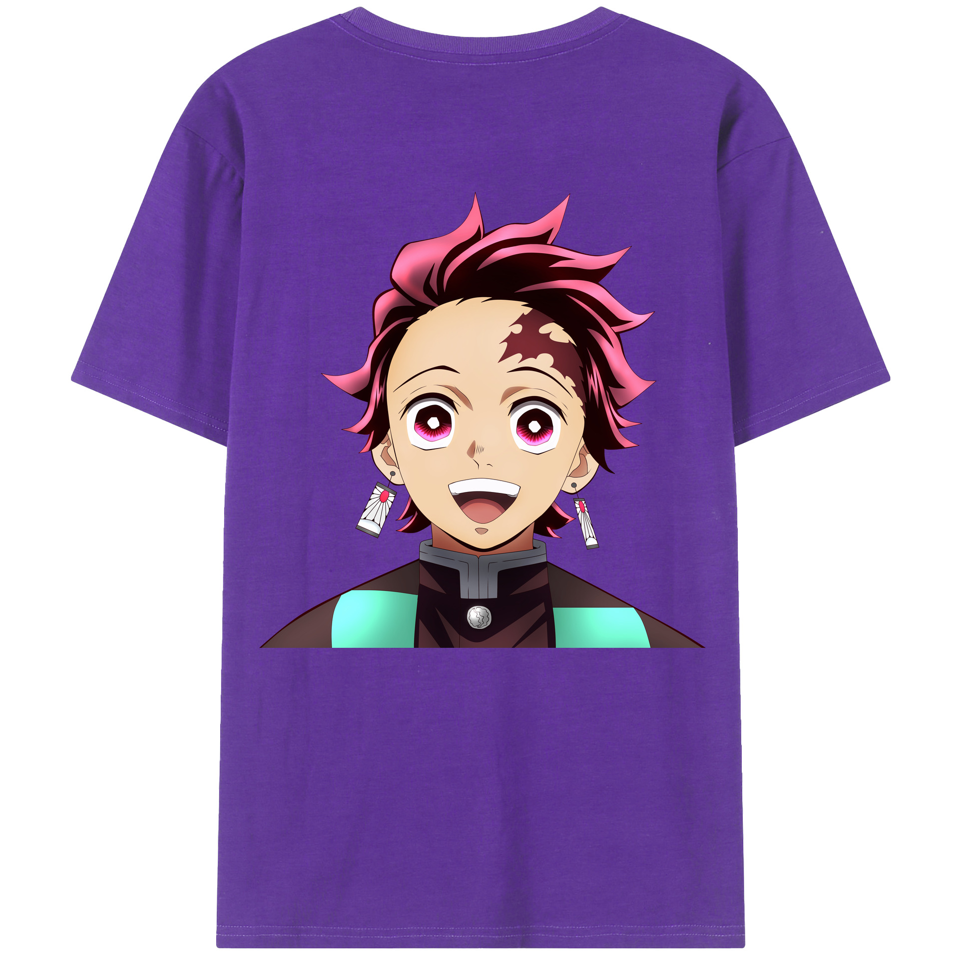 （画像用） 鬼滅の刃 竈門 炭治郎／かまど たんじろう Kamado Tanjirou 綿100％ メンズ半袖Tシャツ（バックプリント） 通気性