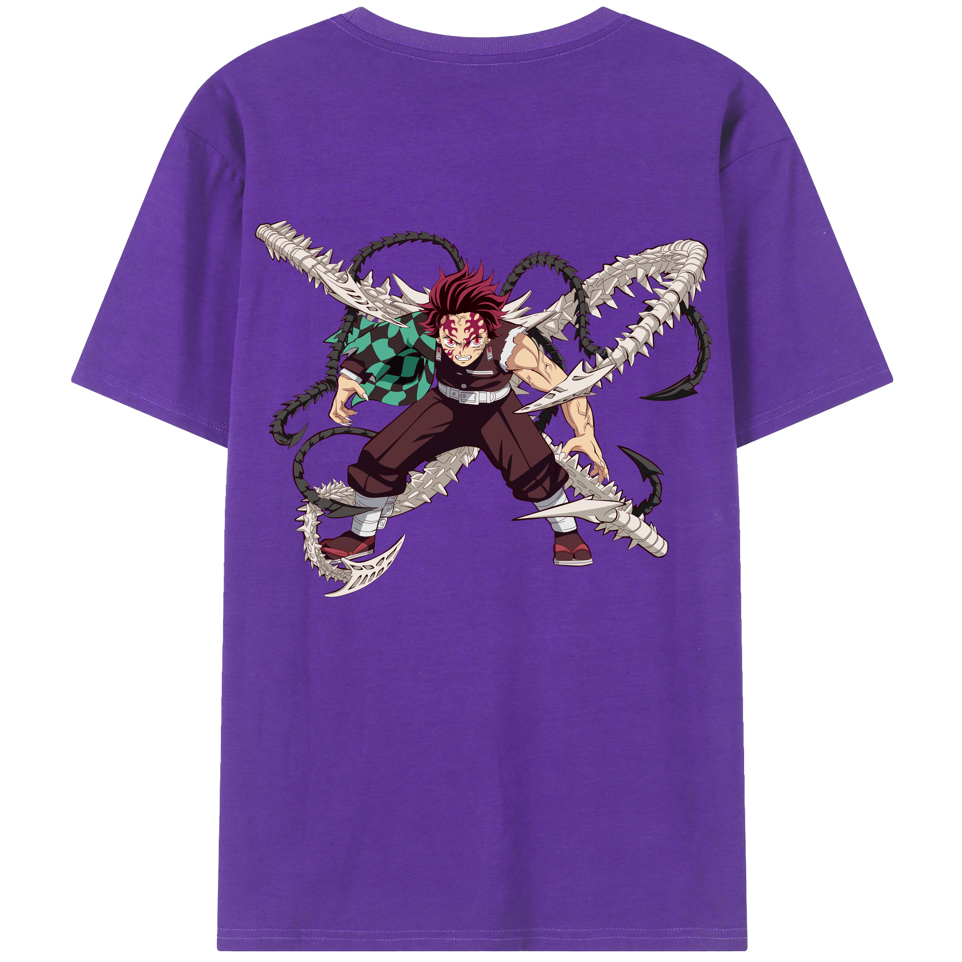 （画像用） 鬼滅の刃 竈門 炭治郎／かまど たんじろう Kamado Tanjirou 綿100％ メンズ半袖Tシャツ（バックプリント） 通気性