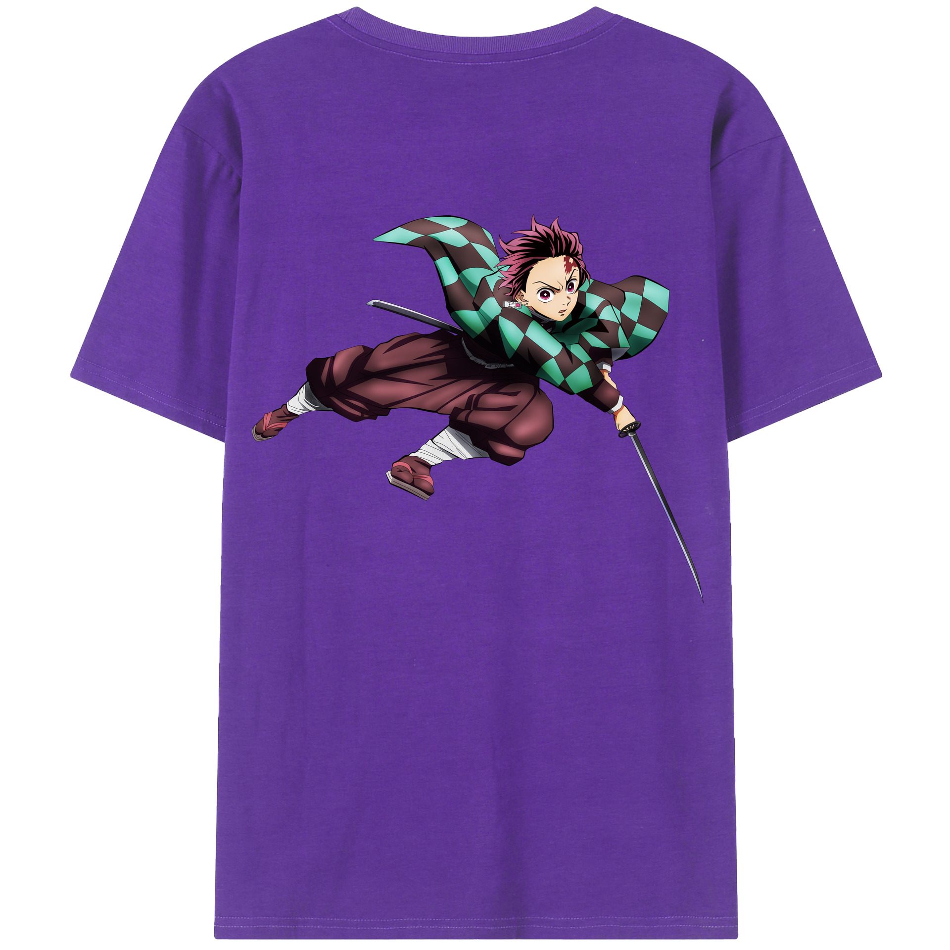 （画像用） 鬼滅の刃 竈門 炭治郎／かまど たんじろう Kamado Tanjirou 綿100％ メンズ半袖Tシャツ（バックプリント） 通気性