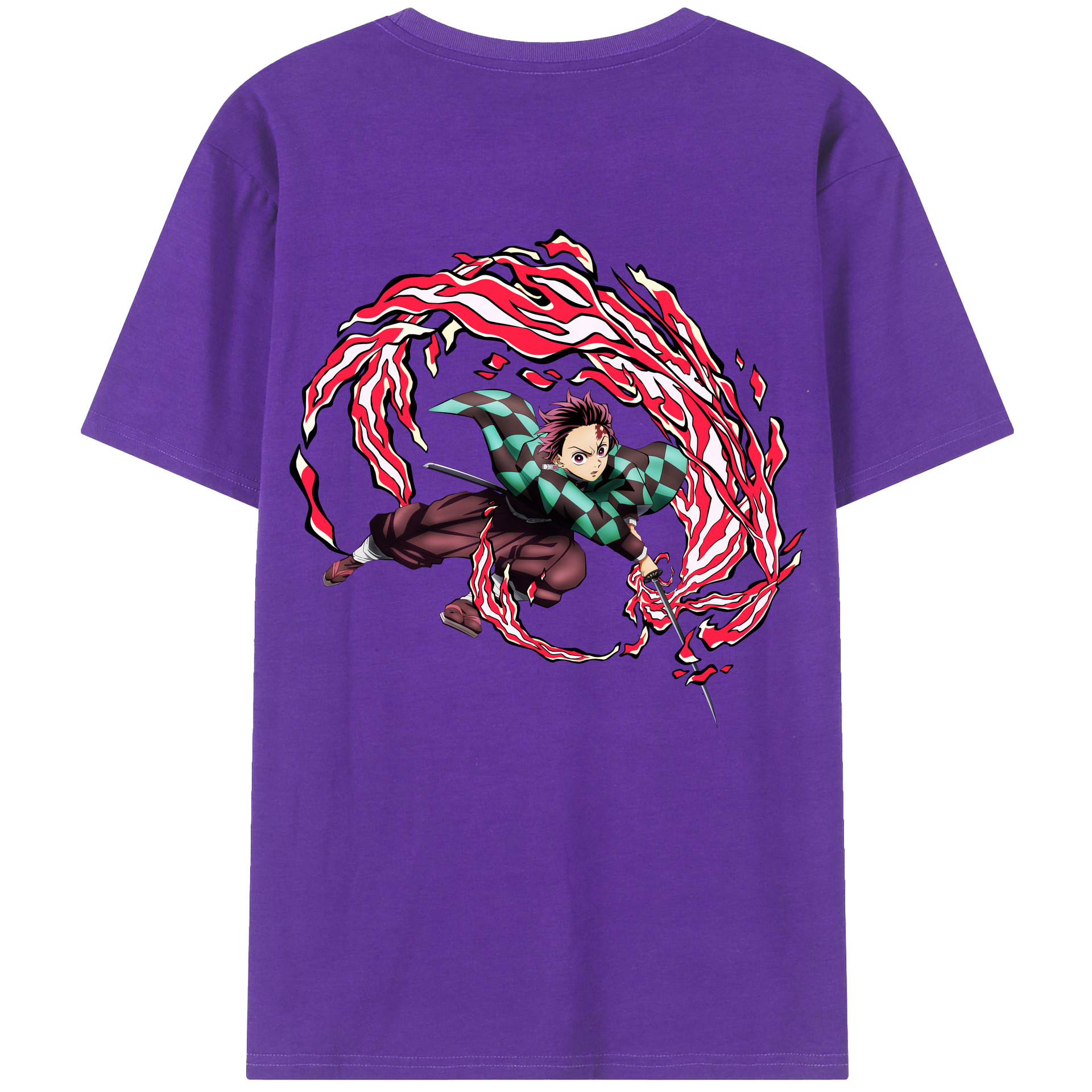 （画像用） 鬼滅の刃 竈門 炭治郎／かまど たんじろう Kamado Tanjirou 綿100％ メンズ半袖Tシャツ（バックプリント） 通気性