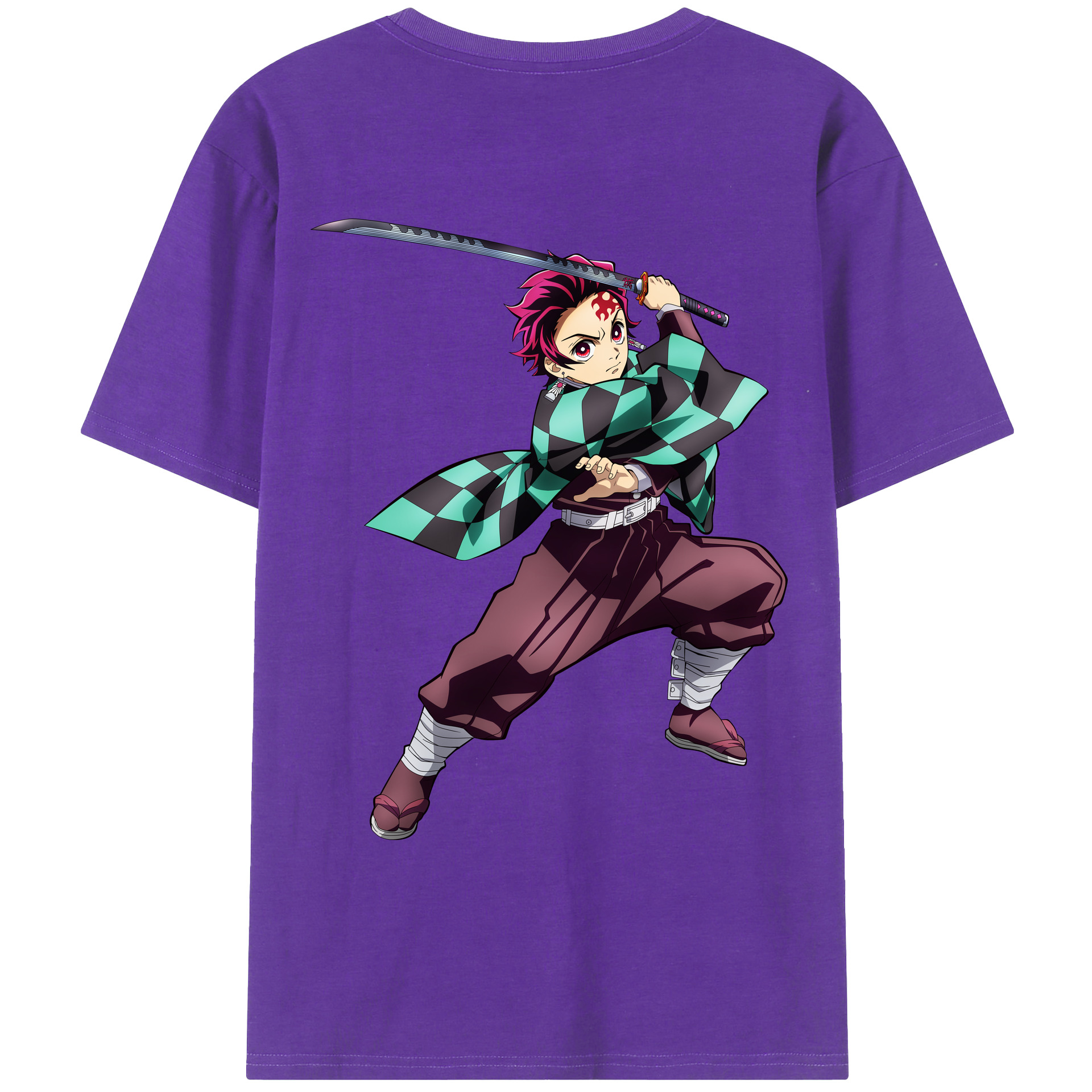 （画像用） 鬼滅の刃 竈門 炭治郎／かまど たんじろう Kamado Tanjirou 綿100％ メンズ半袖Tシャツ（バックプリント） 通気性