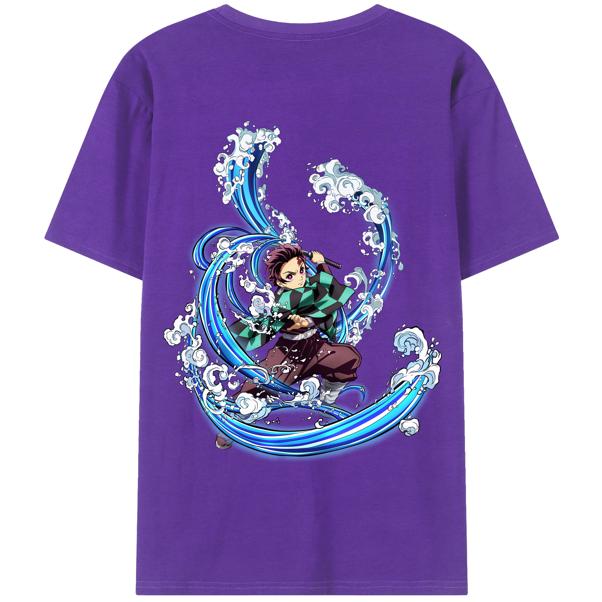 （画像用） 鬼滅の刃 竈門 炭治郎／かまど たんじろう Kamado Tanjirou 綿100％ メンズ半袖Tシャツ（バックプリント） 通気性