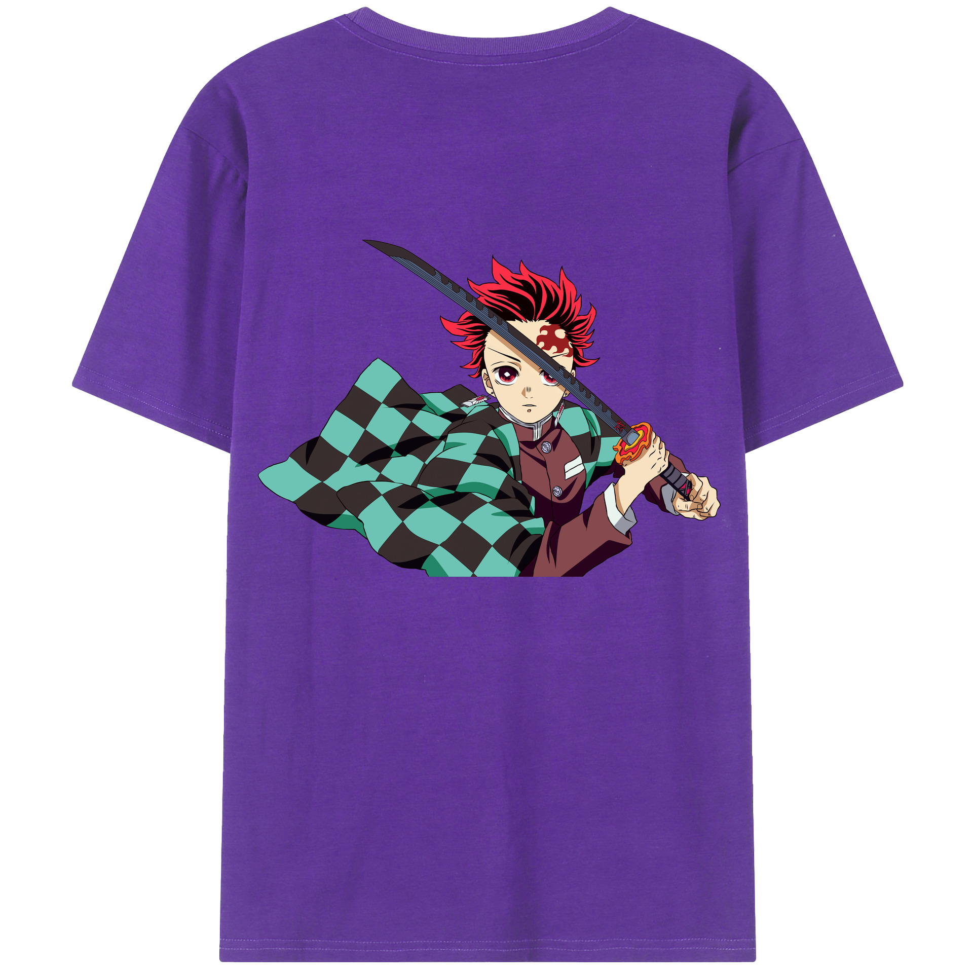 （画像用） 鬼滅の刃 竈門 炭治郎／かまど たんじろう Kamado Tanjirou 綿100％ メンズ半袖Tシャツ（バックプリント） 通気性