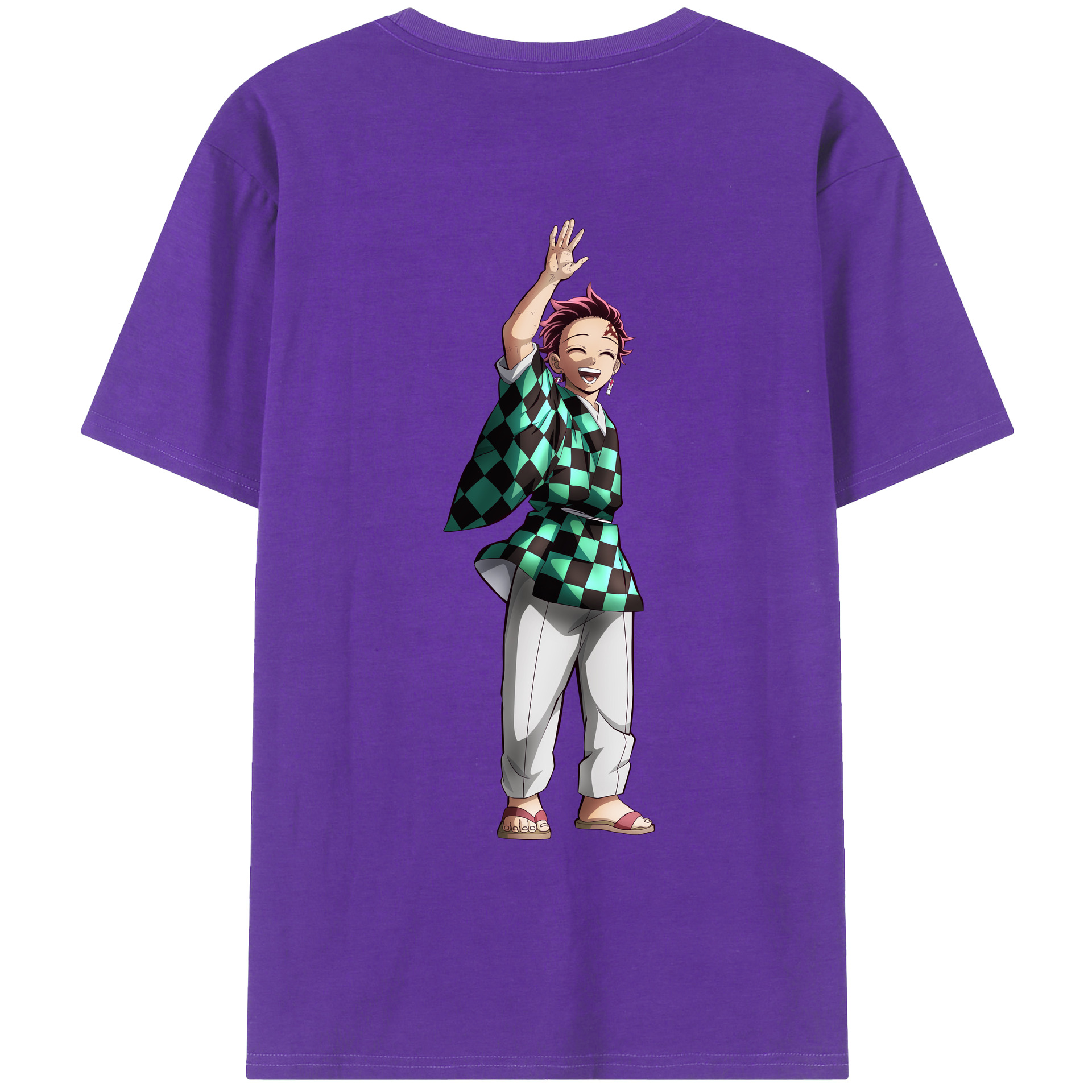 （画像用） 鬼滅の刃 竈門 炭治郎／かまど たんじろう Kamado Tanjirou 綿100％ メンズ半袖Tシャツ（バックプリント） 通気性