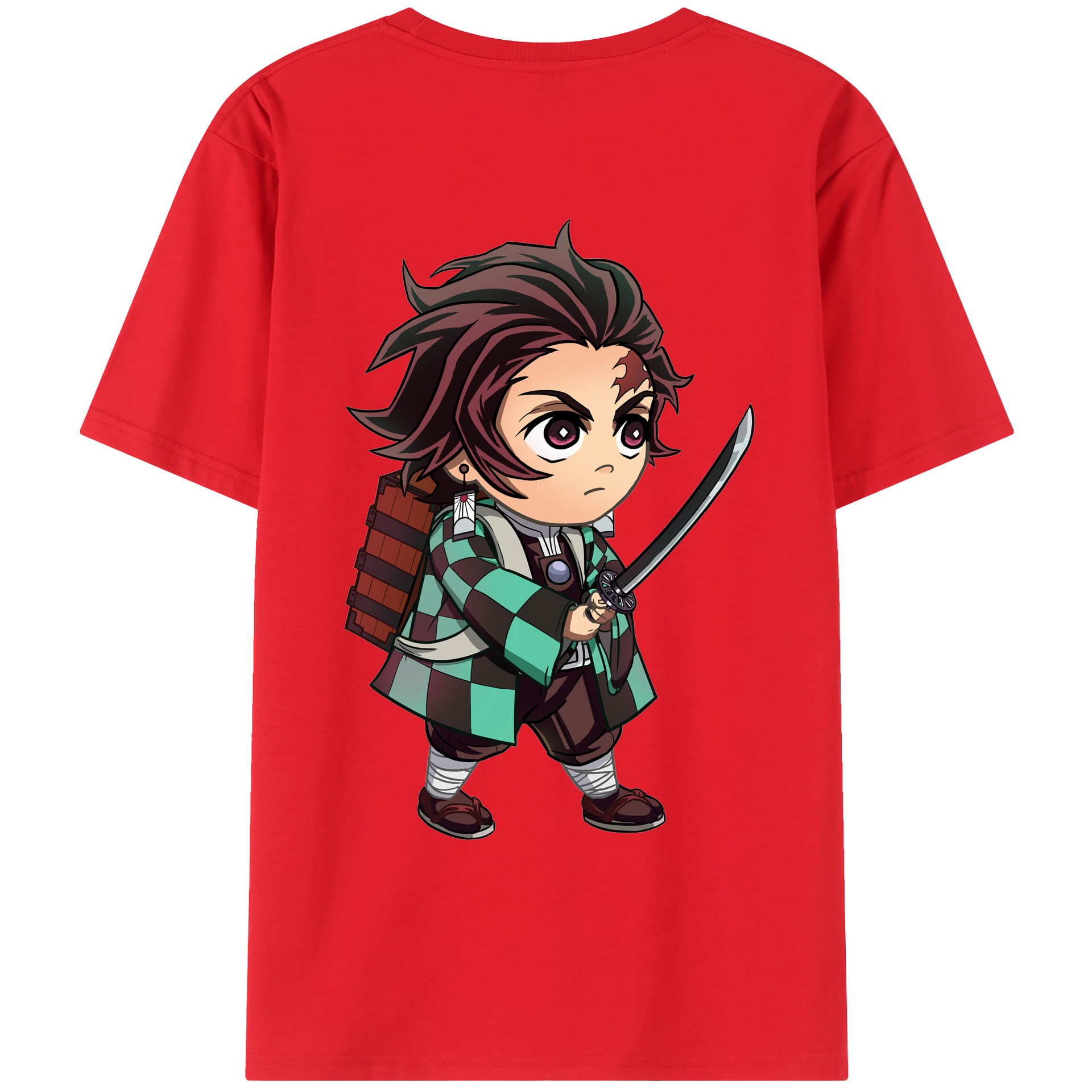 （画像用） 鬼滅の刃 竈門 炭治郎／かまど たんじろう Kamado Tanjirou 綿100％ メンズ半袖Tシャツ（バックプリント） 通気性