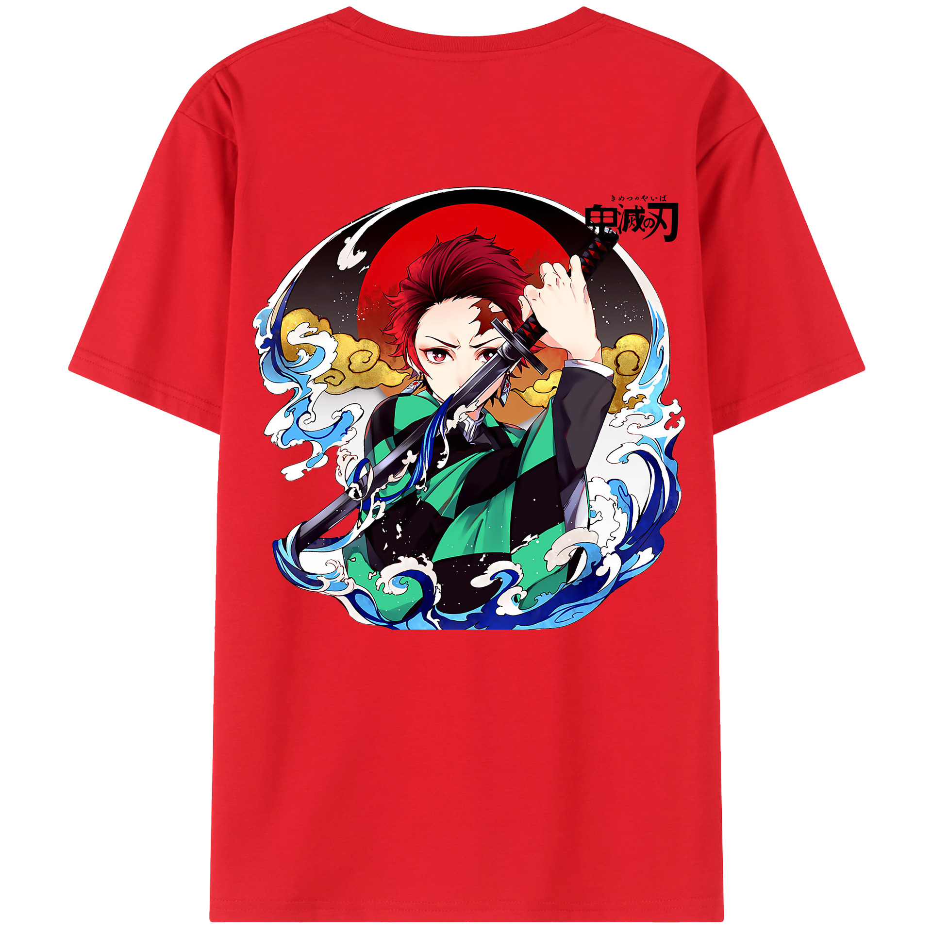 （画像用） 鬼滅の刃 竈門 炭治郎／かまど たんじろう Kamado Tanjirou 綿100％ メンズ半袖Tシャツ（バックプリント） 通気性