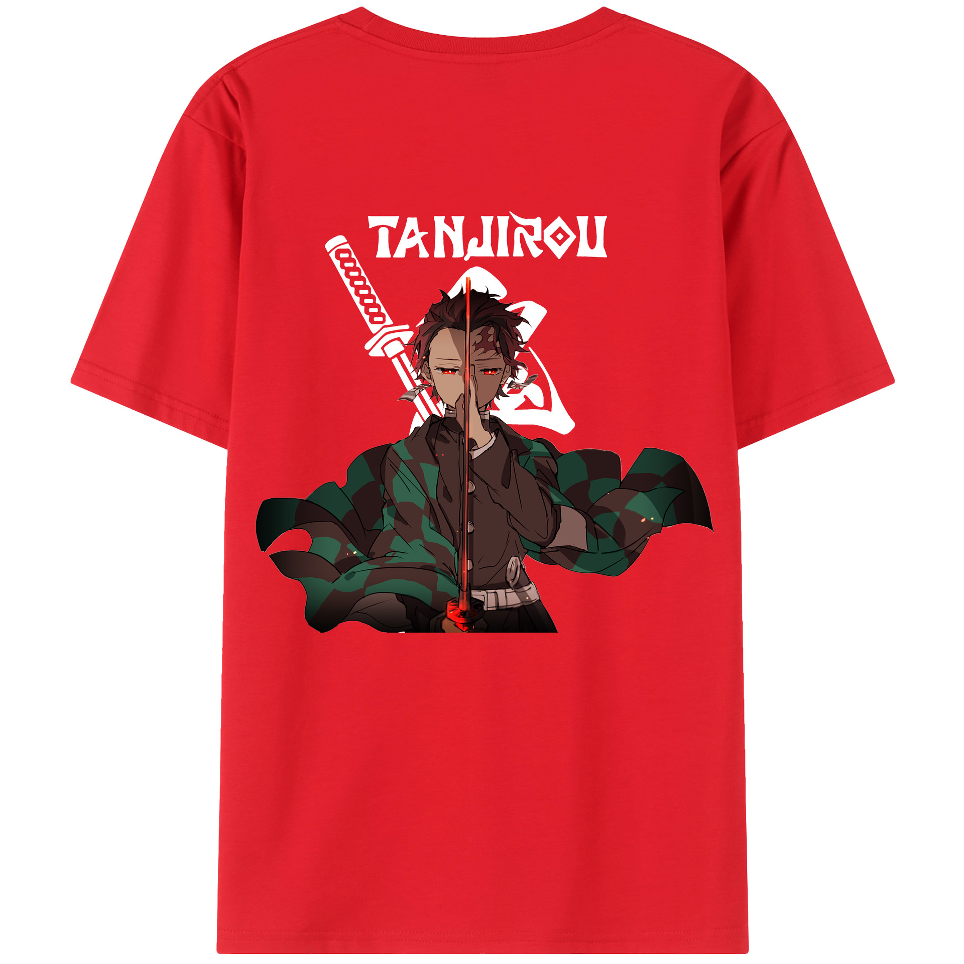 （画像用） 鬼滅の刃 竈門 炭治郎／かまど たんじろう Kamado Tanjirou 綿100％ メンズ半袖Tシャツ（バックプリント） 通気性