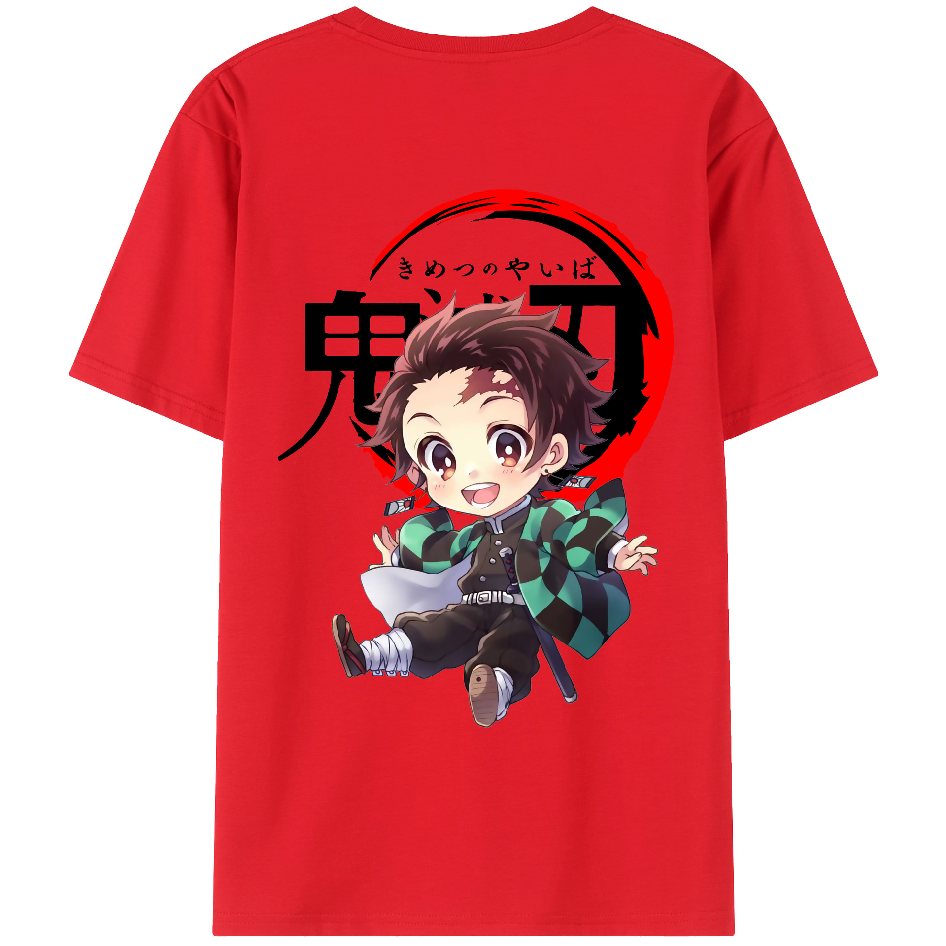 （画像用） 鬼滅の刃 竈門 炭治郎／かまど たんじろう Kamado Tanjirou 綿100％ メンズ半袖Tシャツ（バックプリント） 通気性