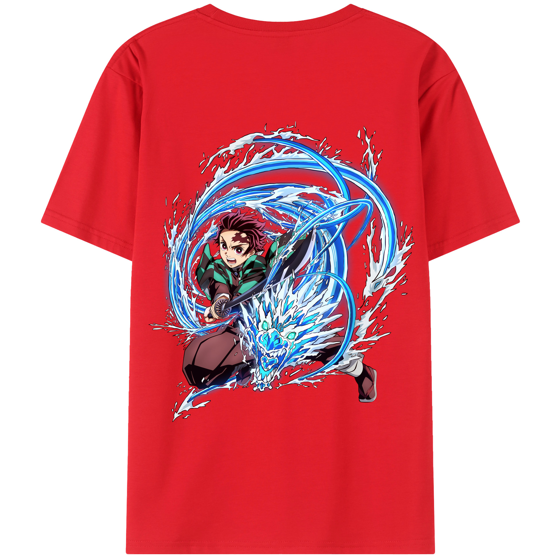 （画像用） 鬼滅の刃 竈門 炭治郎／かまど たんじろう Kamado Tanjirou 綿100％ メンズ半袖Tシャツ（バックプリント） 通気性