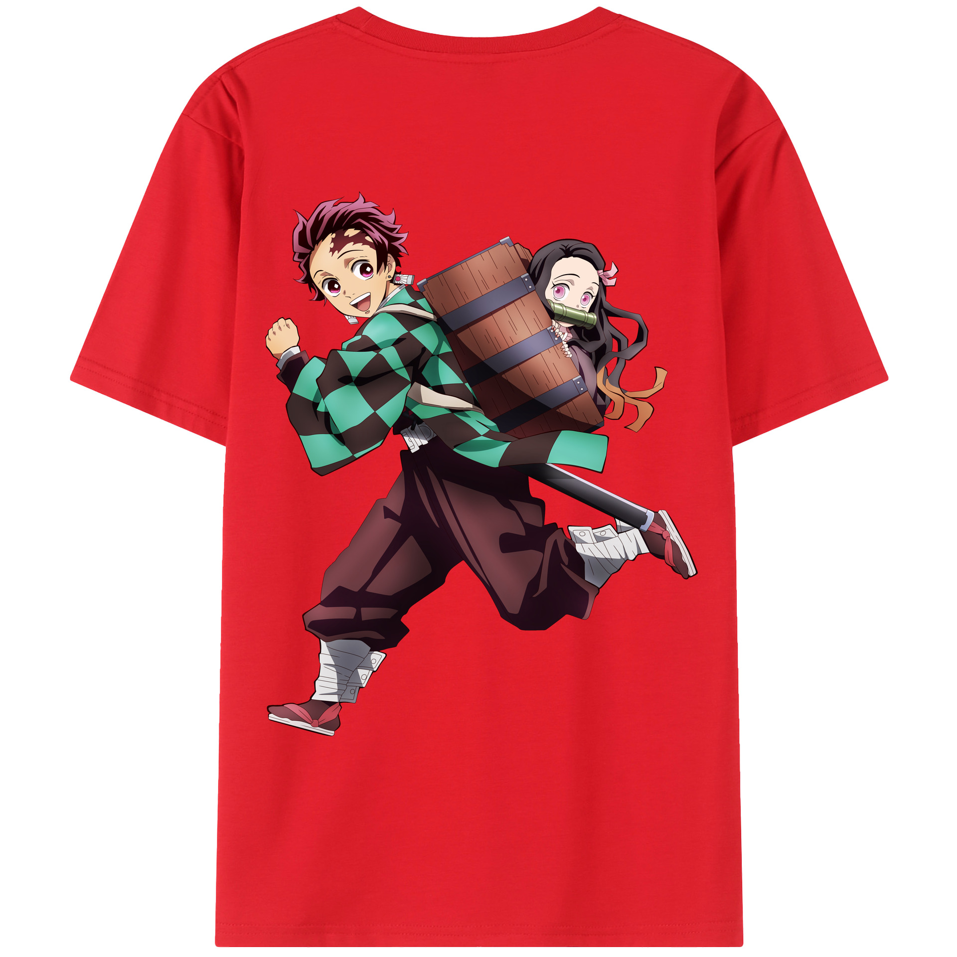 （画像用） 鬼滅の刃 竈門 炭治郎／かまど たんじろう Kamado Tanjirou 綿100％ メンズ半袖Tシャツ（バックプリント） 通気性