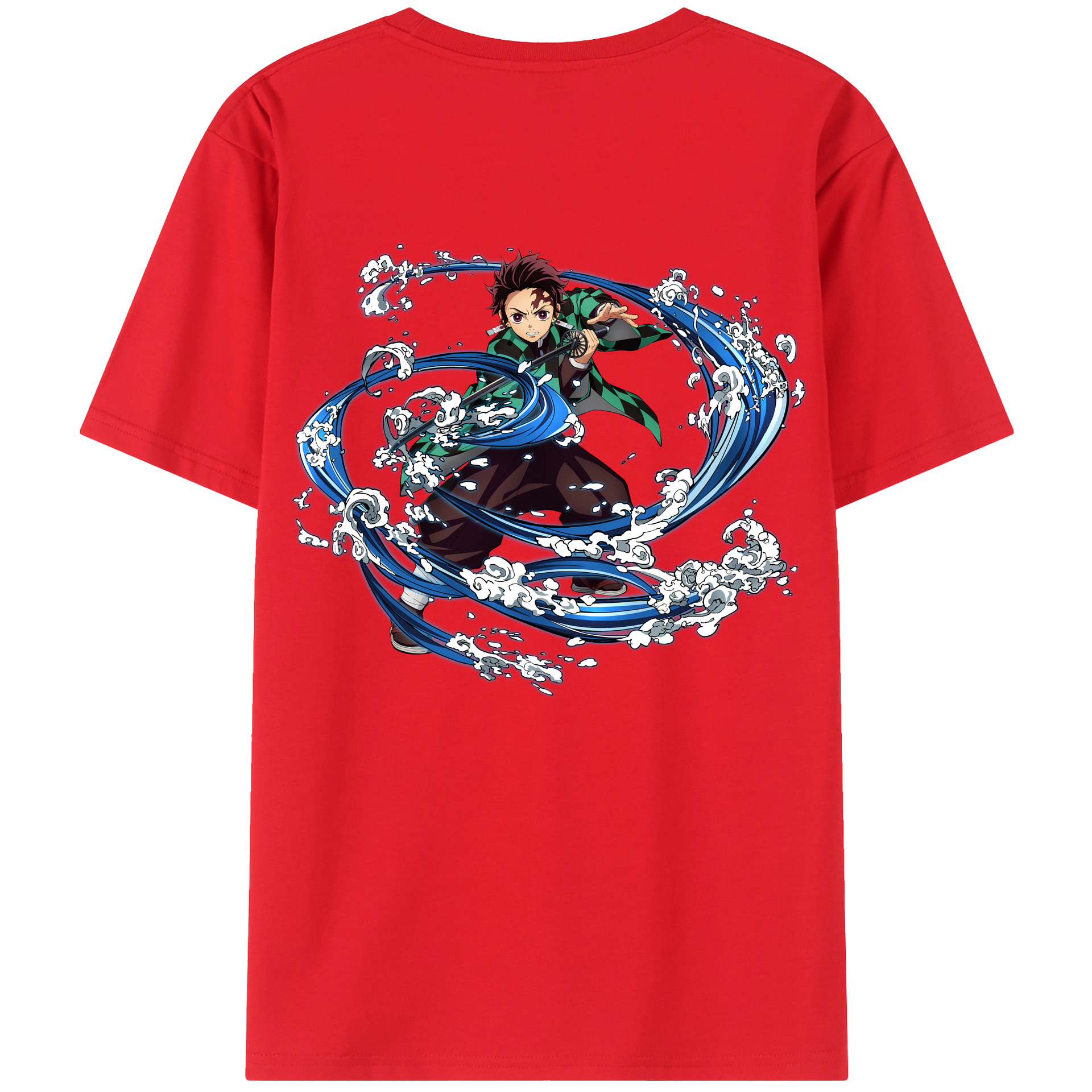 （画像用） 鬼滅の刃 竈門 炭治郎／かまど たんじろう Kamado Tanjirou 綿100％ メンズ半袖Tシャツ（バックプリント） 通気性
