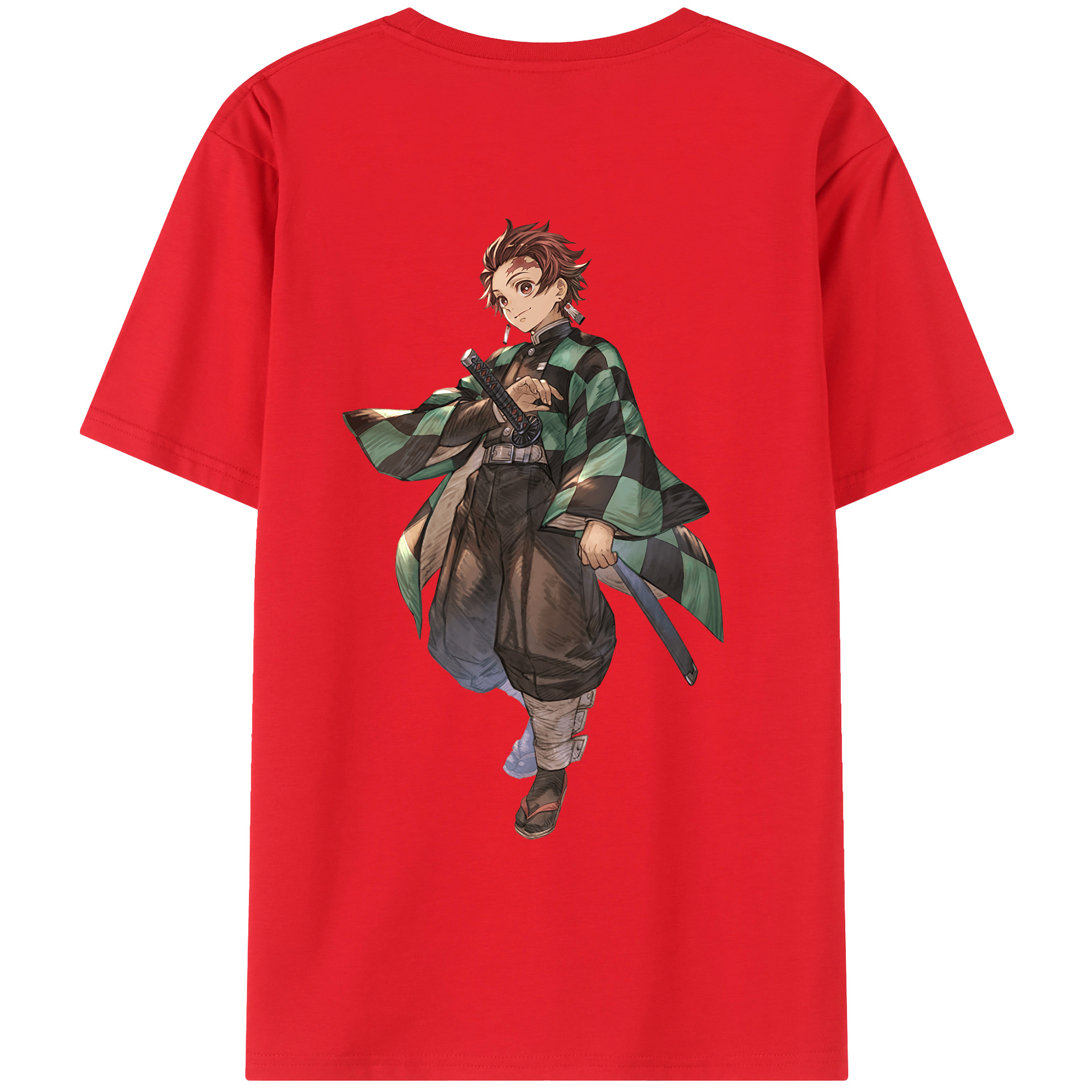 （画像用） 鬼滅の刃 竈門 炭治郎／かまど たんじろう Kamado Tanjirou 綿100％ メンズ半袖Tシャツ（バックプリント） 通気性