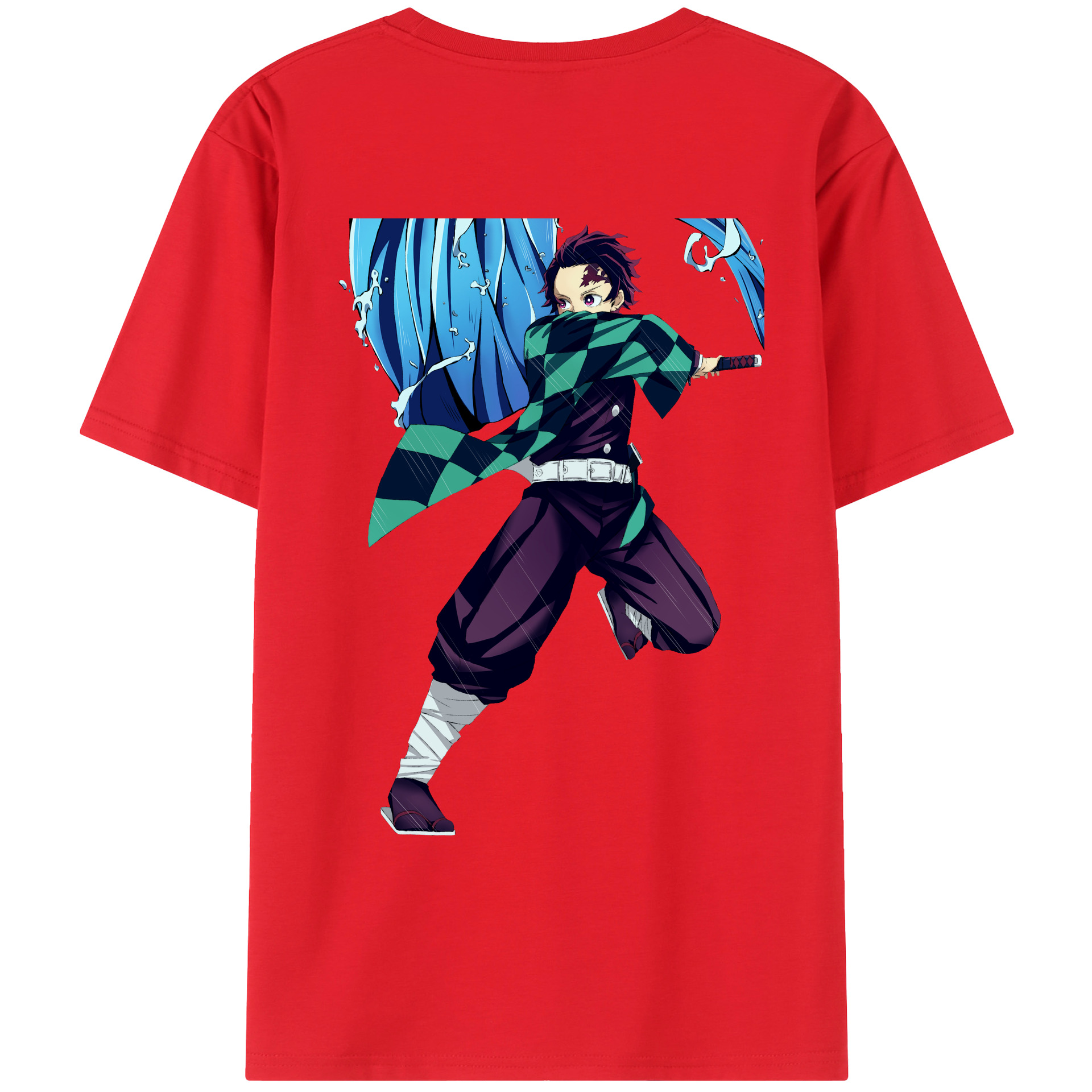 （画像用） 鬼滅の刃 竈門 炭治郎／かまど たんじろう Kamado Tanjirou 綿100％ メンズ半袖Tシャツ（バックプリント） 通気性