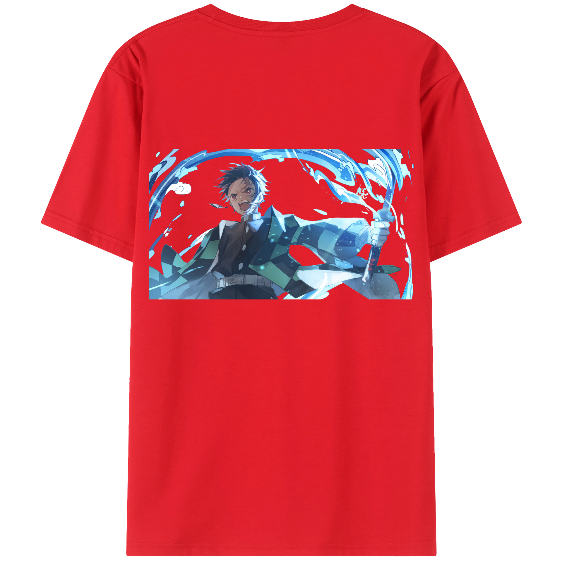 （画像用） 鬼滅の刃 竈門 炭治郎／かまど たんじろう Kamado Tanjirou 綿100％ メンズ半袖Tシャツ（バックプリント） 通気性