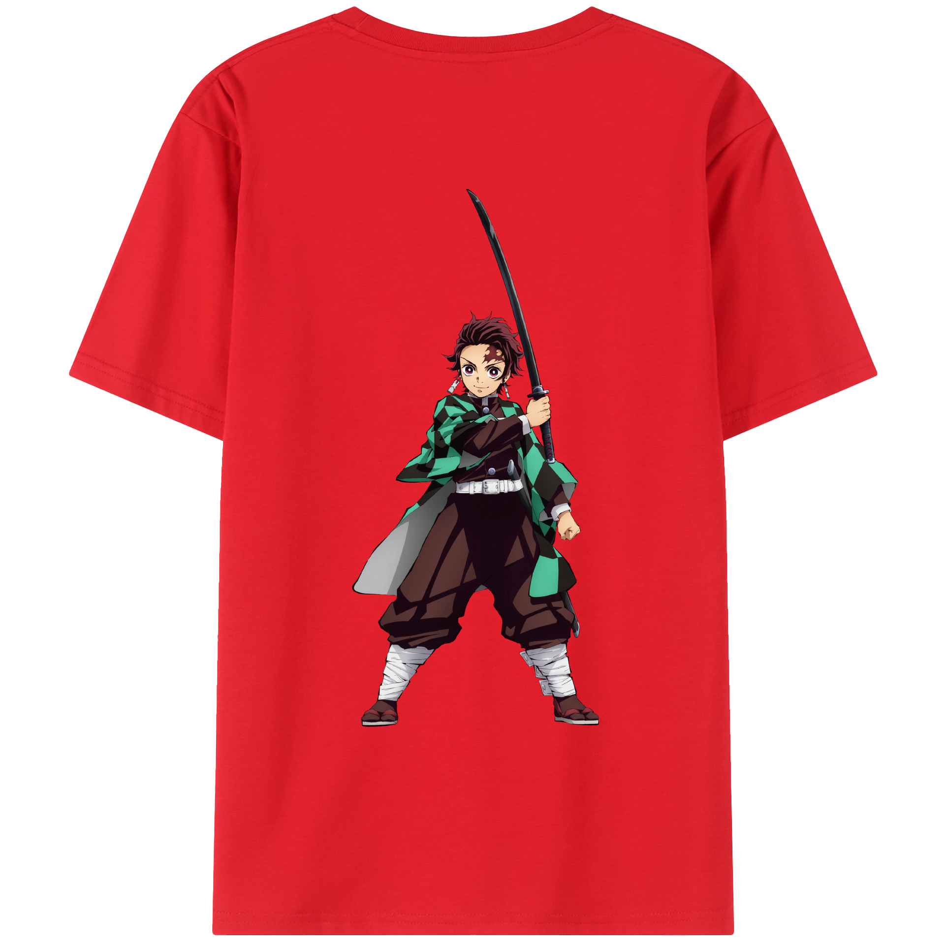 （画像用） 鬼滅の刃 竈門 炭治郎／かまど たんじろう Kamado Tanjirou 綿100％ メンズ半袖Tシャツ（バックプリント） 通気性