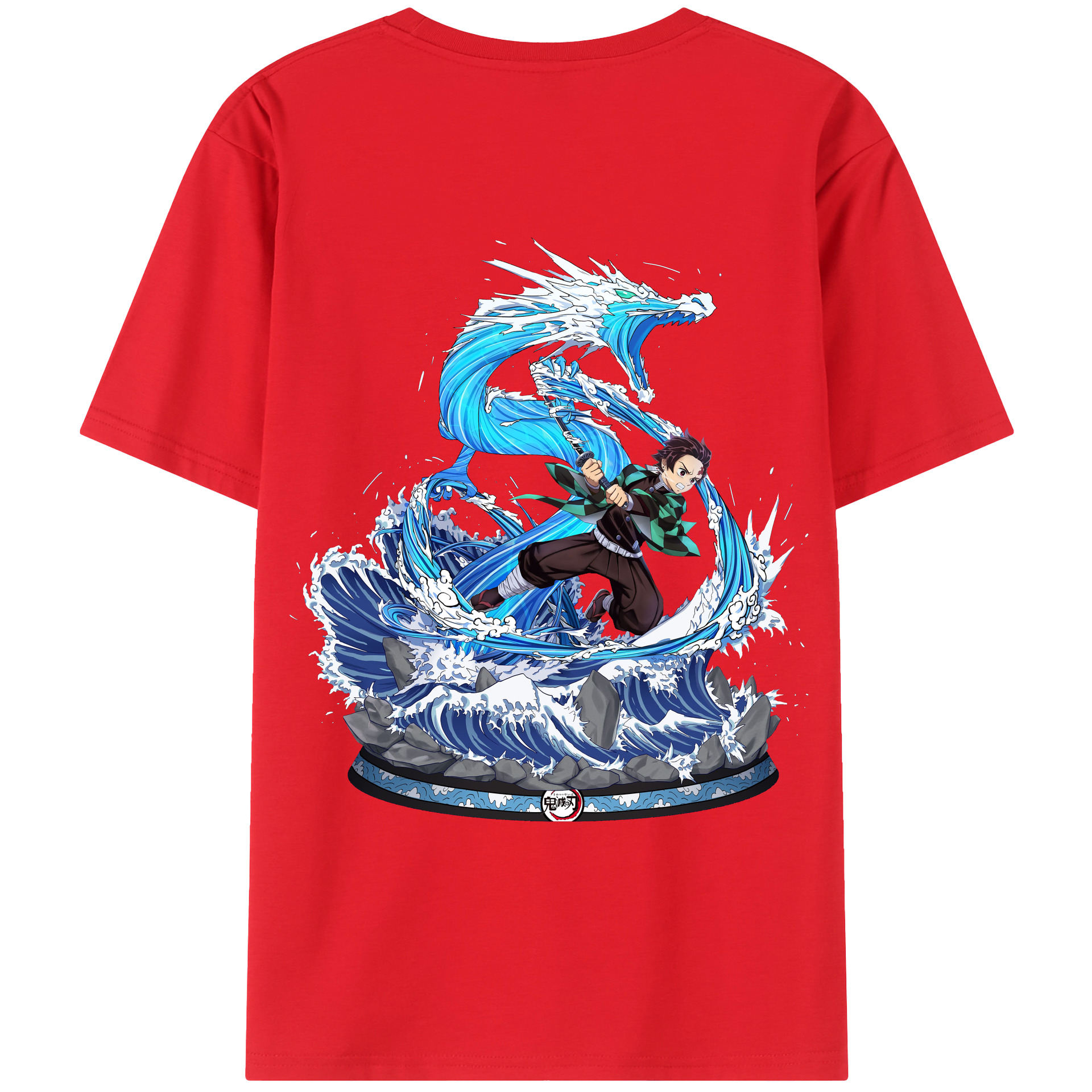 （画像用） 鬼滅の刃 竈門 炭治郎／かまど たんじろう Kamado Tanjirou 綿100％ メンズ半袖Tシャツ（バックプリント） 通気性