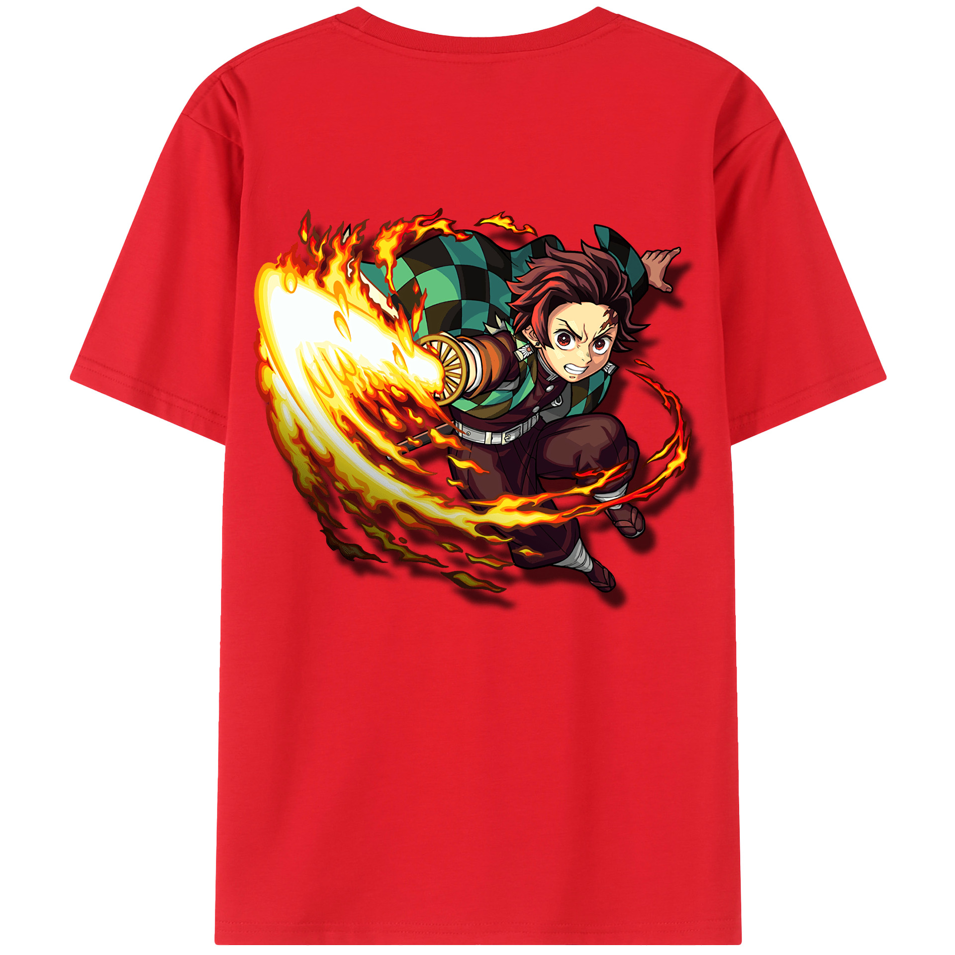 （画像用） 鬼滅の刃 竈門 炭治郎／かまど たんじろう Kamado Tanjirou 綿100％ メンズ半袖Tシャツ（バックプリント） 通気性