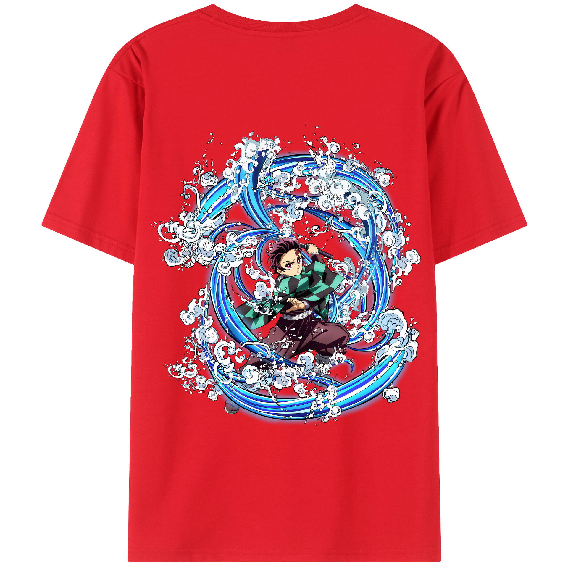 （画像用） 鬼滅の刃 竈門 炭治郎／かまど たんじろう Kamado Tanjirou 綿100％ メンズ半袖Tシャツ（バックプリント） 通気性