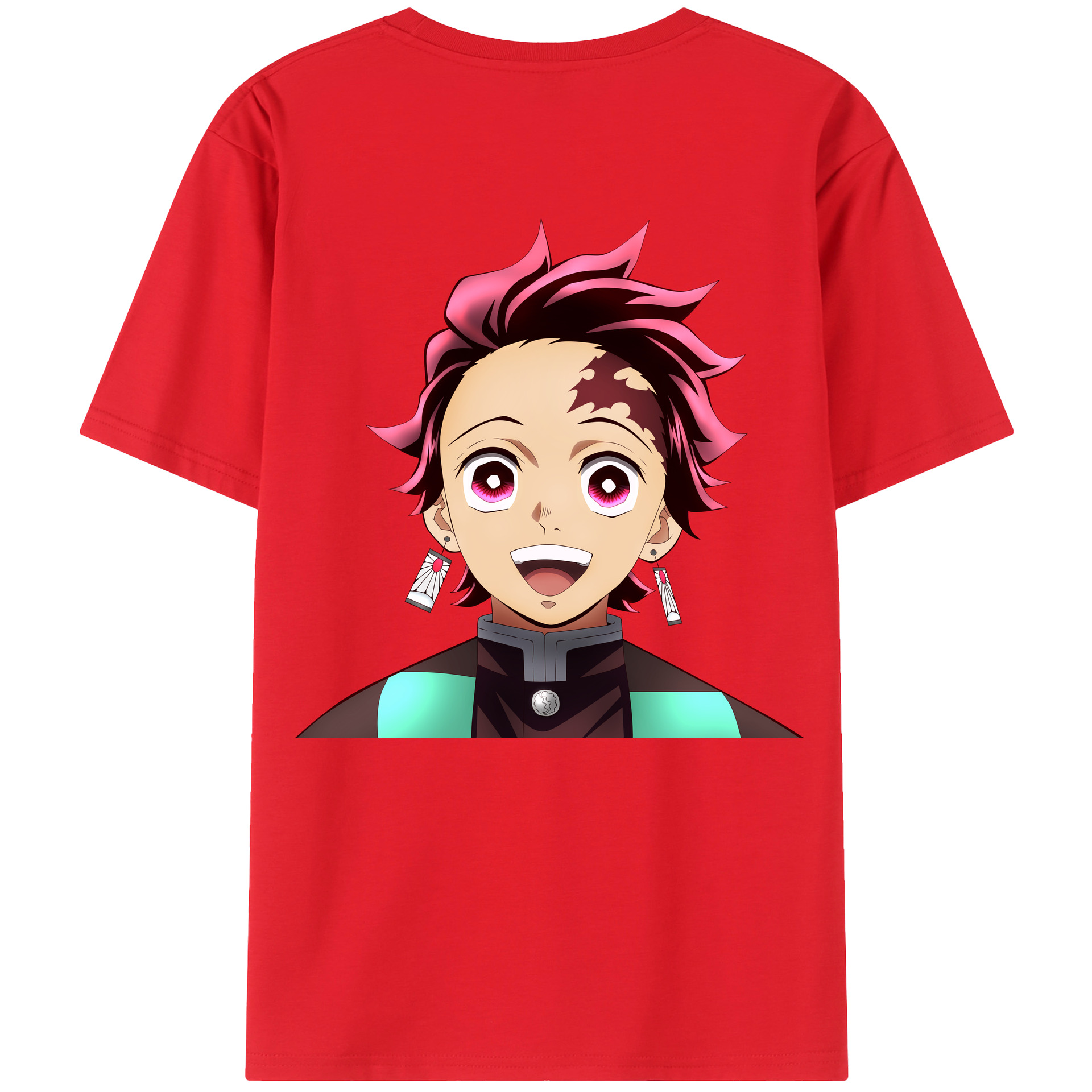 （画像用） 鬼滅の刃 竈門 炭治郎／かまど たんじろう Kamado Tanjirou 綿100％ メンズ半袖Tシャツ（バックプリント） 通気性
