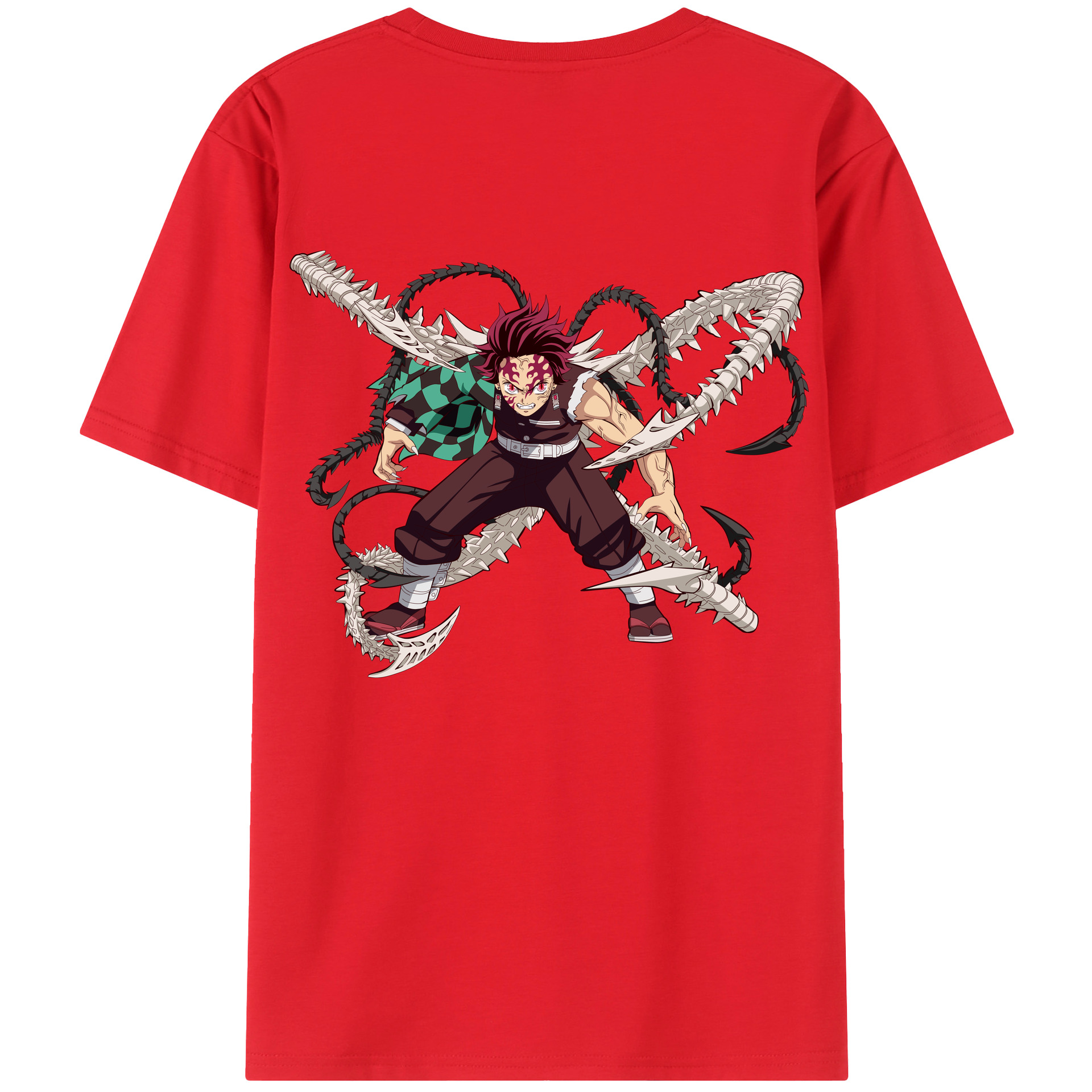 （画像用） 鬼滅の刃 竈門 炭治郎／かまど たんじろう Kamado Tanjirou 綿100％ メンズ半袖Tシャツ（バックプリント） 通気性