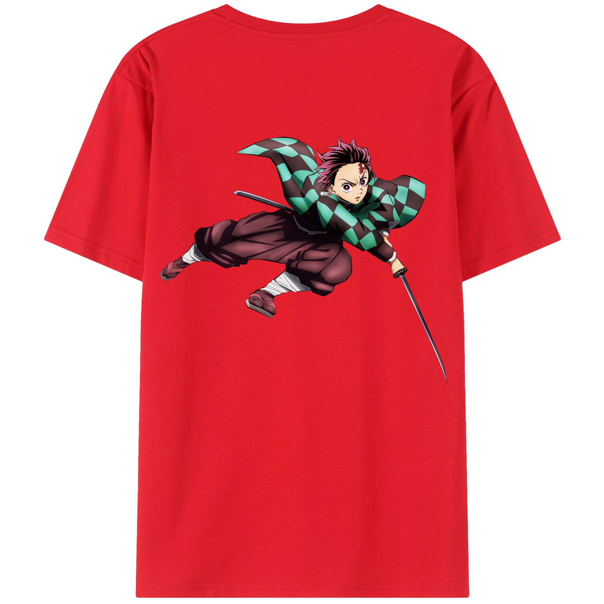 （画像用） 鬼滅の刃 竈門 炭治郎／かまど たんじろう Kamado Tanjirou 綿100％ メンズ半袖Tシャツ（バックプリント） 通気性