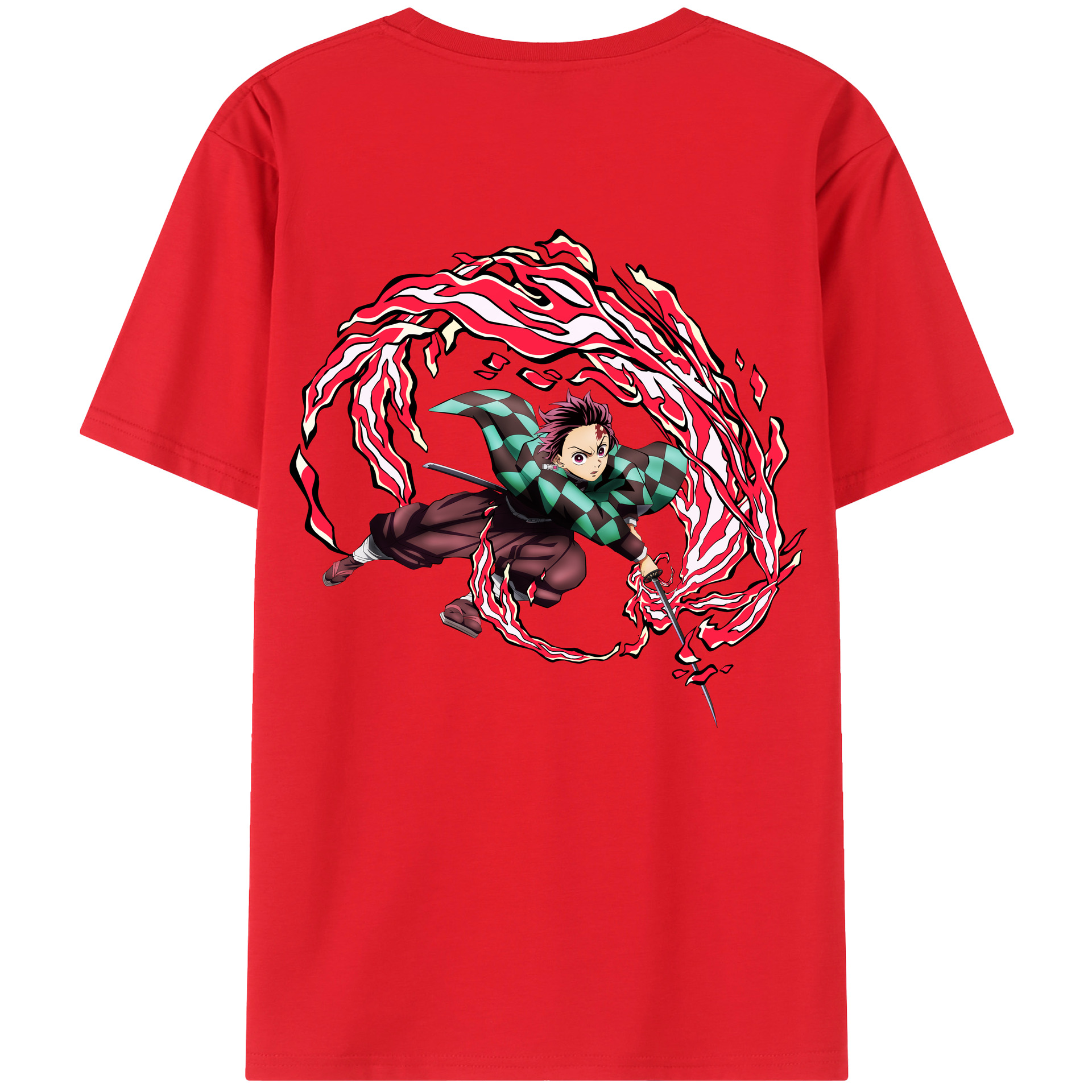 （画像用） 鬼滅の刃 竈門 炭治郎／かまど たんじろう Kamado Tanjirou 綿100％ メンズ半袖Tシャツ（バックプリント） 通気性