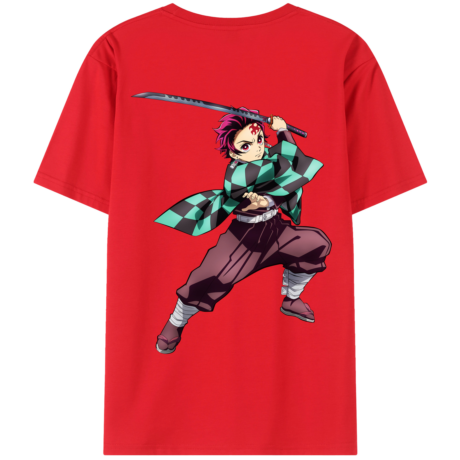 （画像用） 鬼滅の刃 竈門 炭治郎／かまど たんじろう Kamado Tanjirou 綿100％ メンズ半袖Tシャツ（バックプリント） 通気性