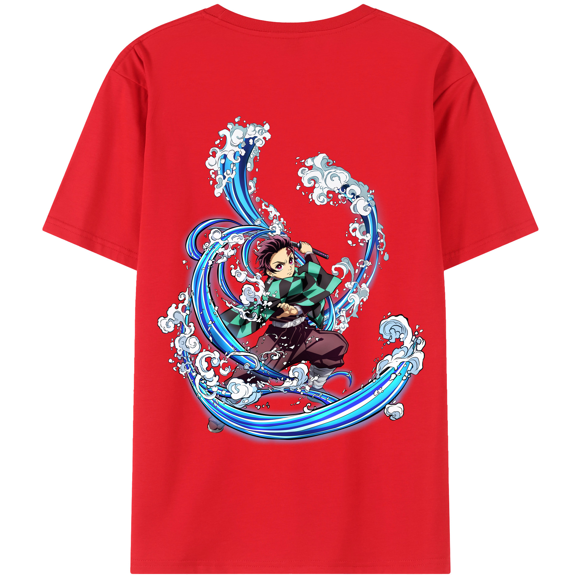 （画像用） 鬼滅の刃 竈門 炭治郎／かまど たんじろう Kamado Tanjirou 綿100％ メンズ半袖Tシャツ（バックプリント） 通気性