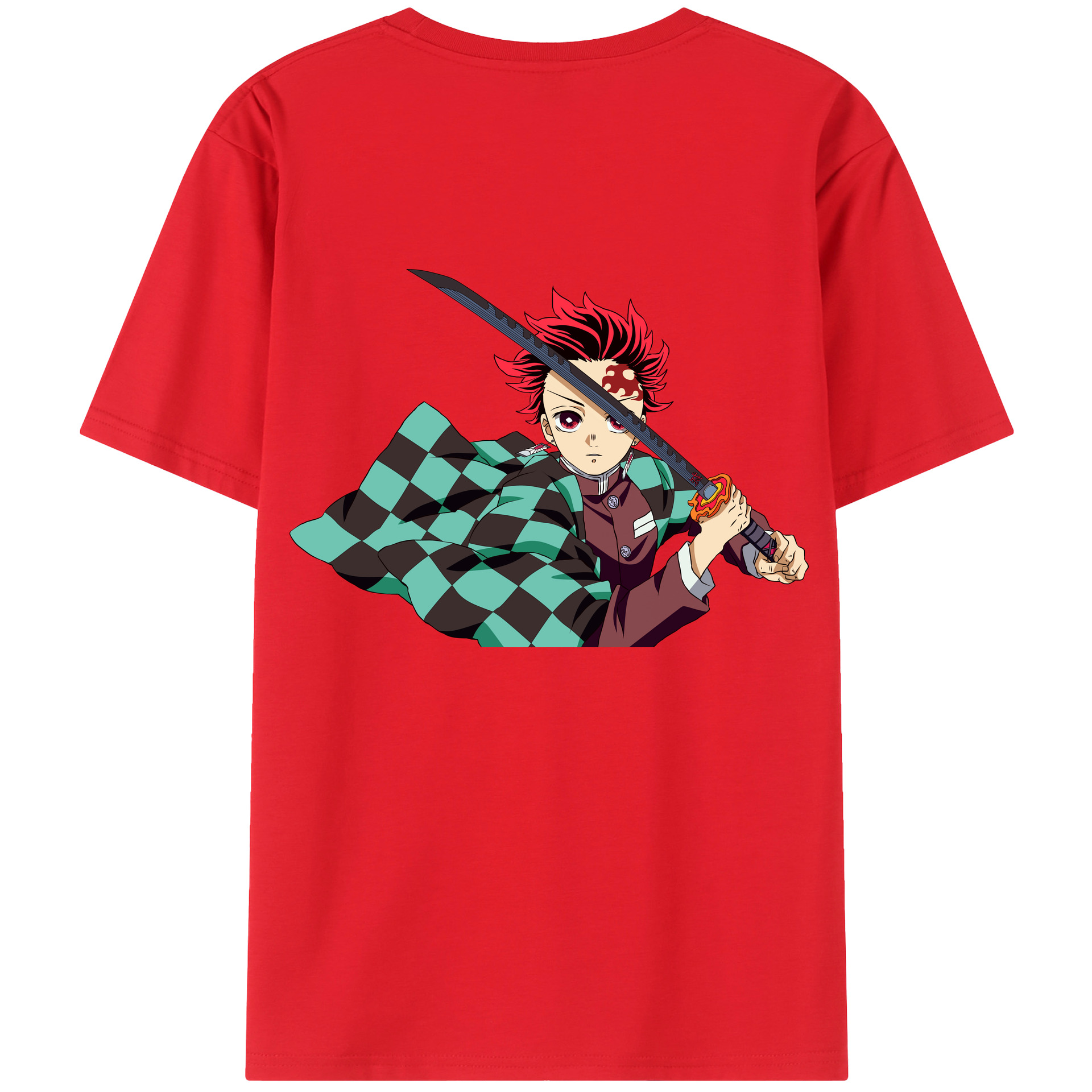 （画像用） 鬼滅の刃 竈門 炭治郎／かまど たんじろう Kamado Tanjirou 綿100％ メンズ半袖Tシャツ（バックプリント） 通気性