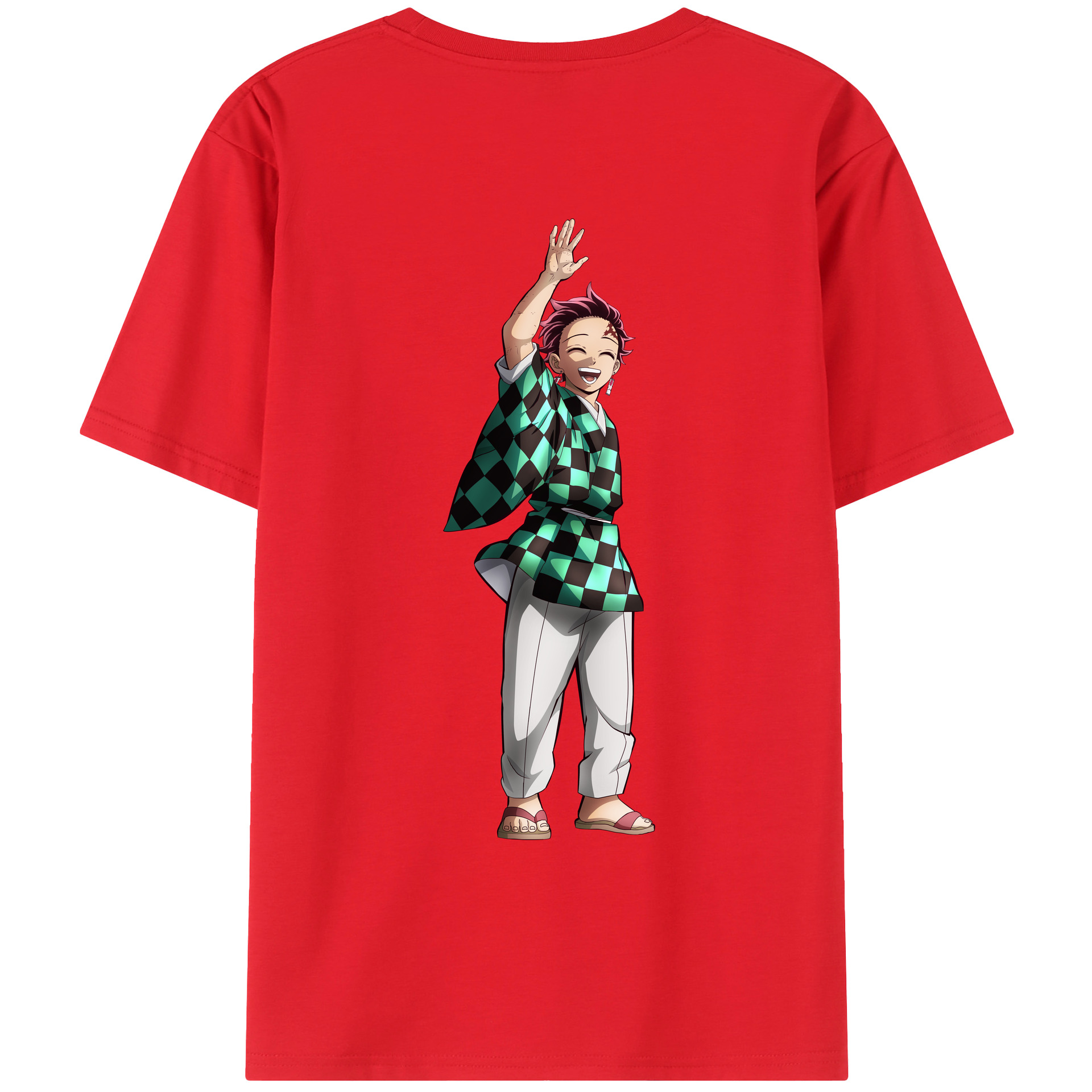 （画像用） 鬼滅の刃 竈門 炭治郎／かまど たんじろう Kamado Tanjirou 綿100％ メンズ半袖Tシャツ（バックプリント） 通気性