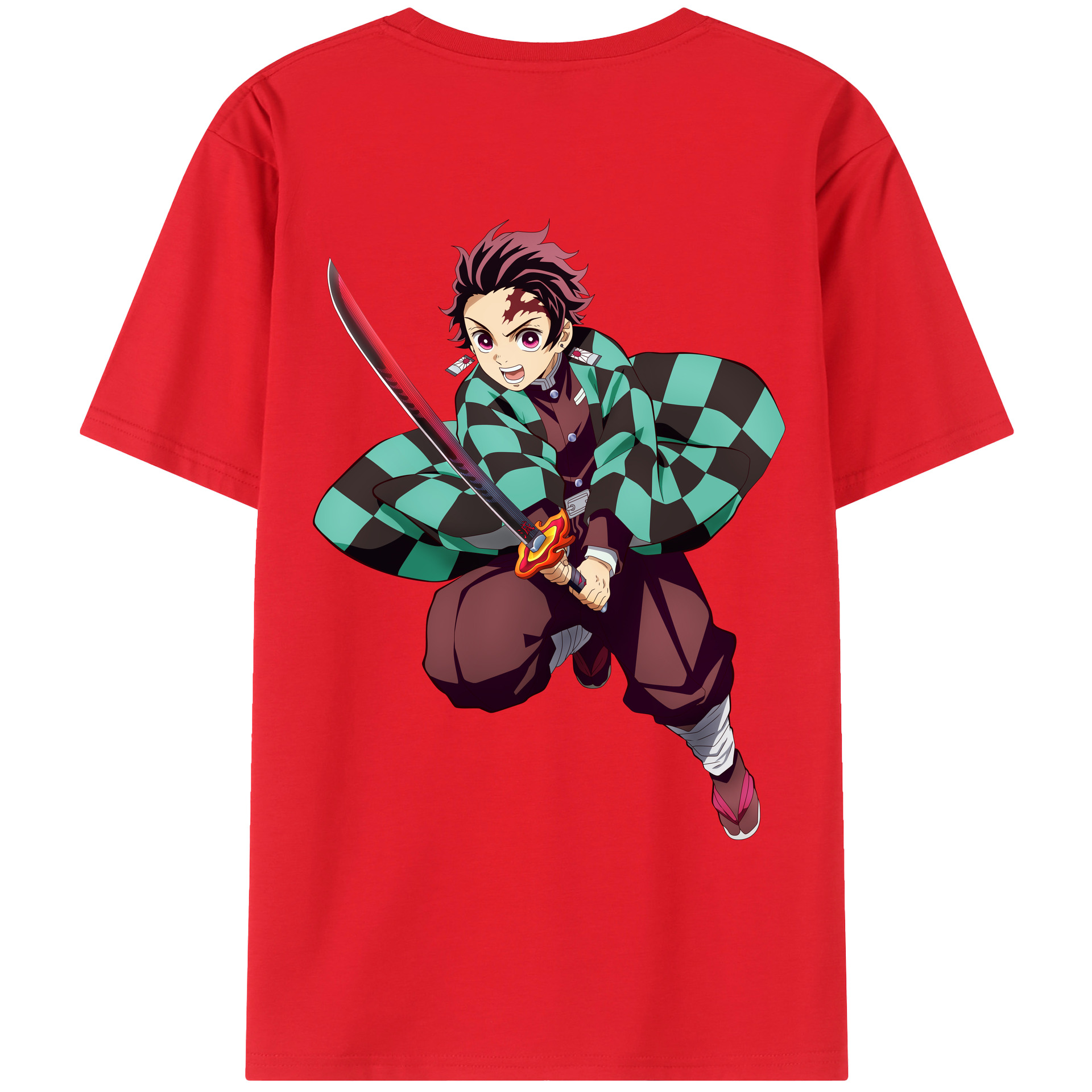（画像用） 鬼滅の刃 竈門 炭治郎／かまど たんじろう Kamado Tanjirou 綿100％ メンズ半袖Tシャツ（バックプリント） 通気性