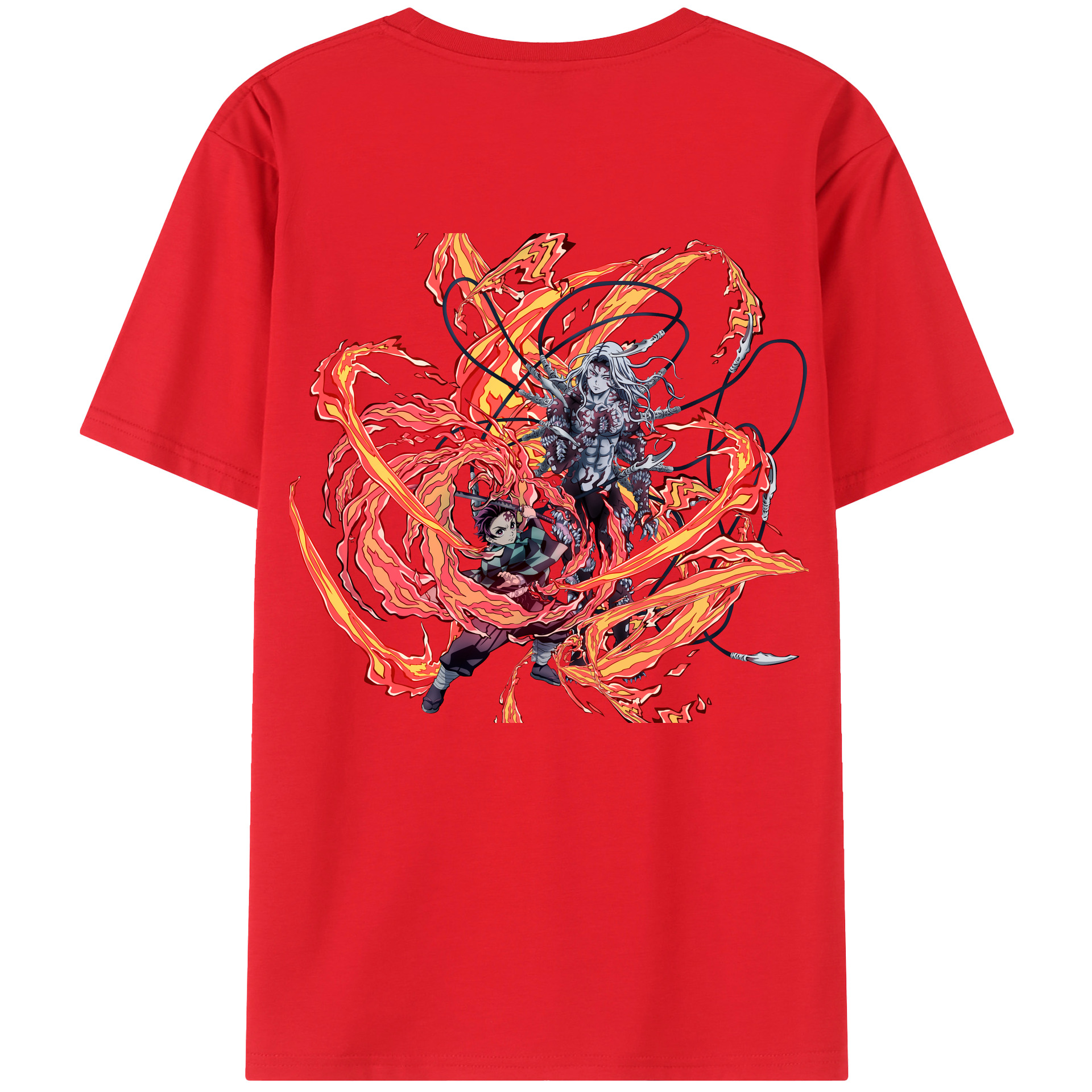 （画像用） 鬼滅の刃 竈門 炭治郎／かまど たんじろう Kamado Tanjirou 綿100％ メンズ半袖Tシャツ（バックプリント） 通気性