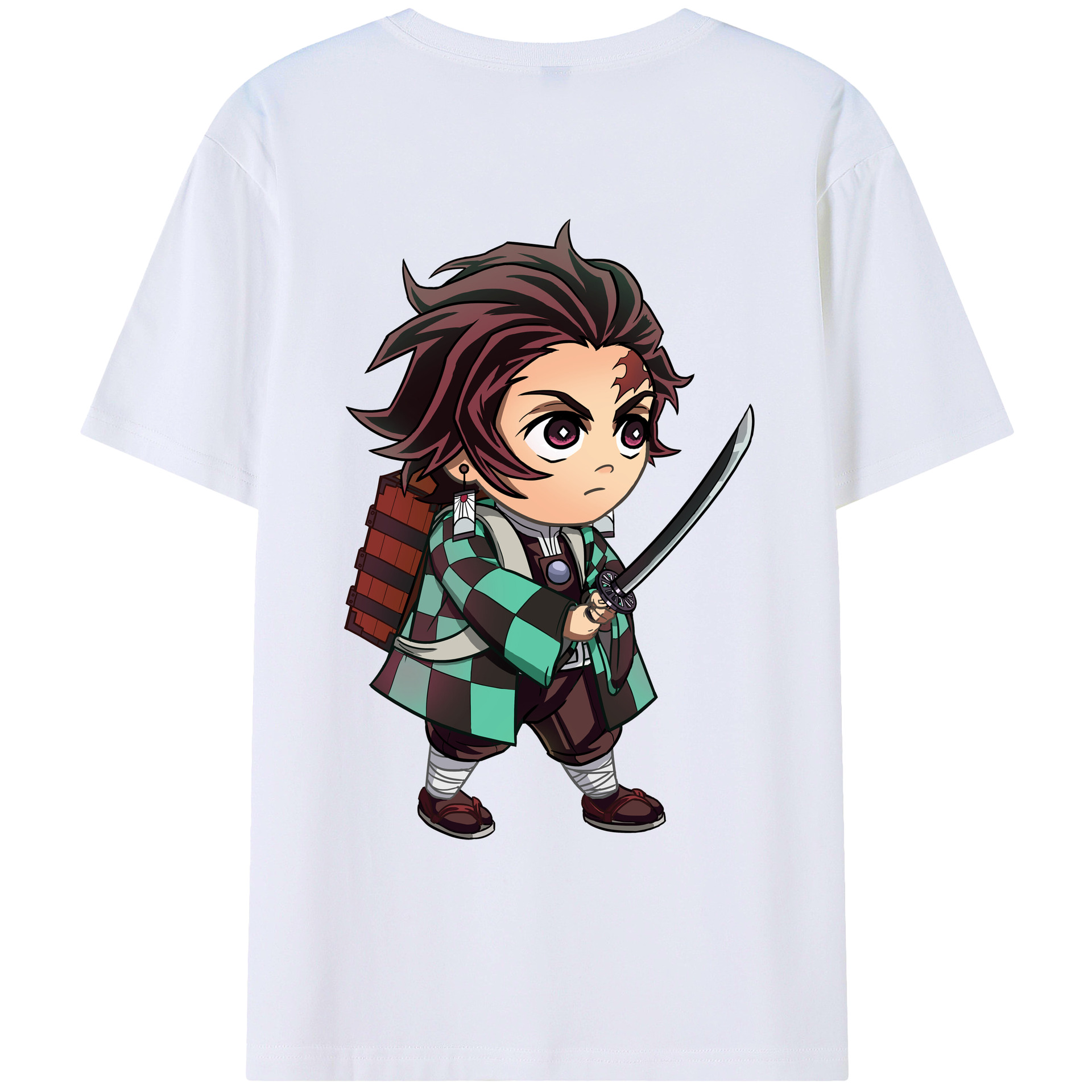 （画像用） 鬼滅の刃 竈門 炭治郎／かまど たんじろう Kamado Tanjirou 綿100％ メンズ半袖Tシャツ（バックプリント） 通気性