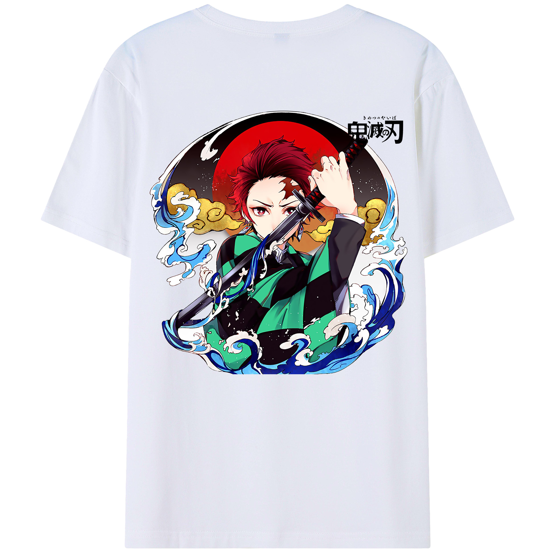 （画像用） 鬼滅の刃 竈門 炭治郎／かまど たんじろう Kamado Tanjirou 綿100％ メンズ半袖Tシャツ（バックプリント） 通気性