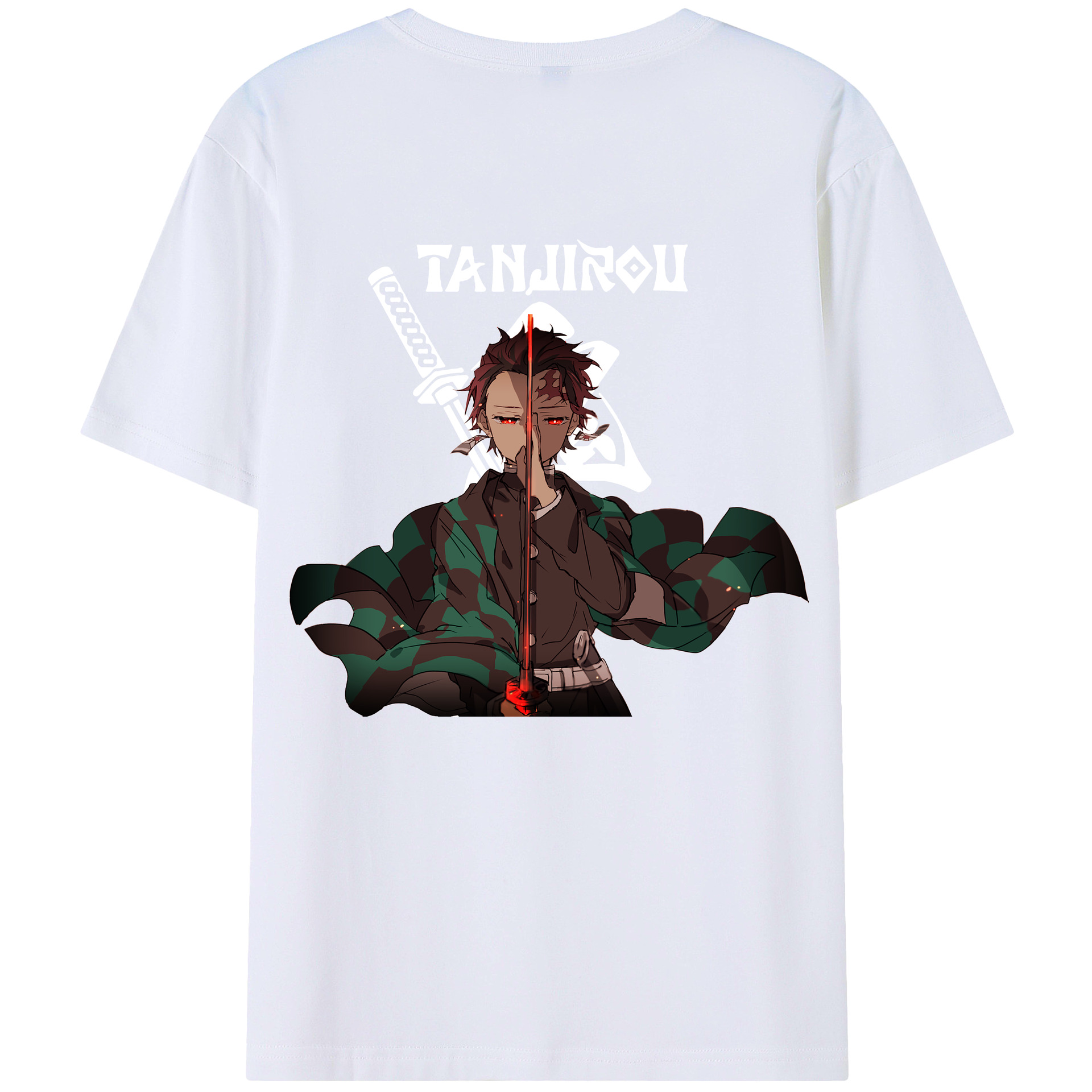 （画像用） 鬼滅の刃 竈門 炭治郎／かまど たんじろう Kamado Tanjirou 綿100％ メンズ半袖Tシャツ（バックプリント） 通気性