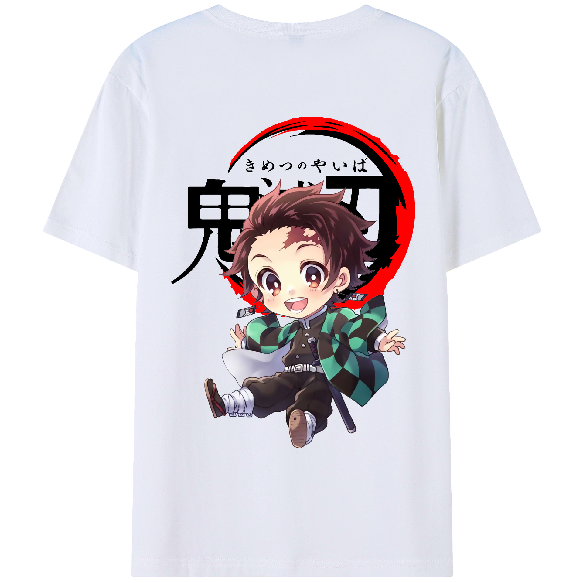 （画像用） 鬼滅の刃 竈門 炭治郎／かまど たんじろう Kamado Tanjirou 綿100％ メンズ半袖Tシャツ（バックプリント） 通気性