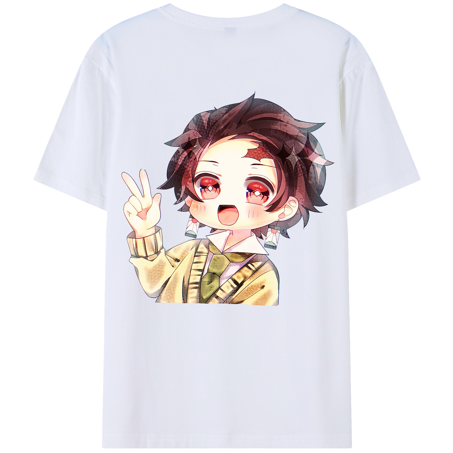 （画像用） 鬼滅の刃 竈門 炭治郎／かまど たんじろう Kamado Tanjirou 綿100％ メンズ半袖Tシャツ（バックプリント） 通気性
